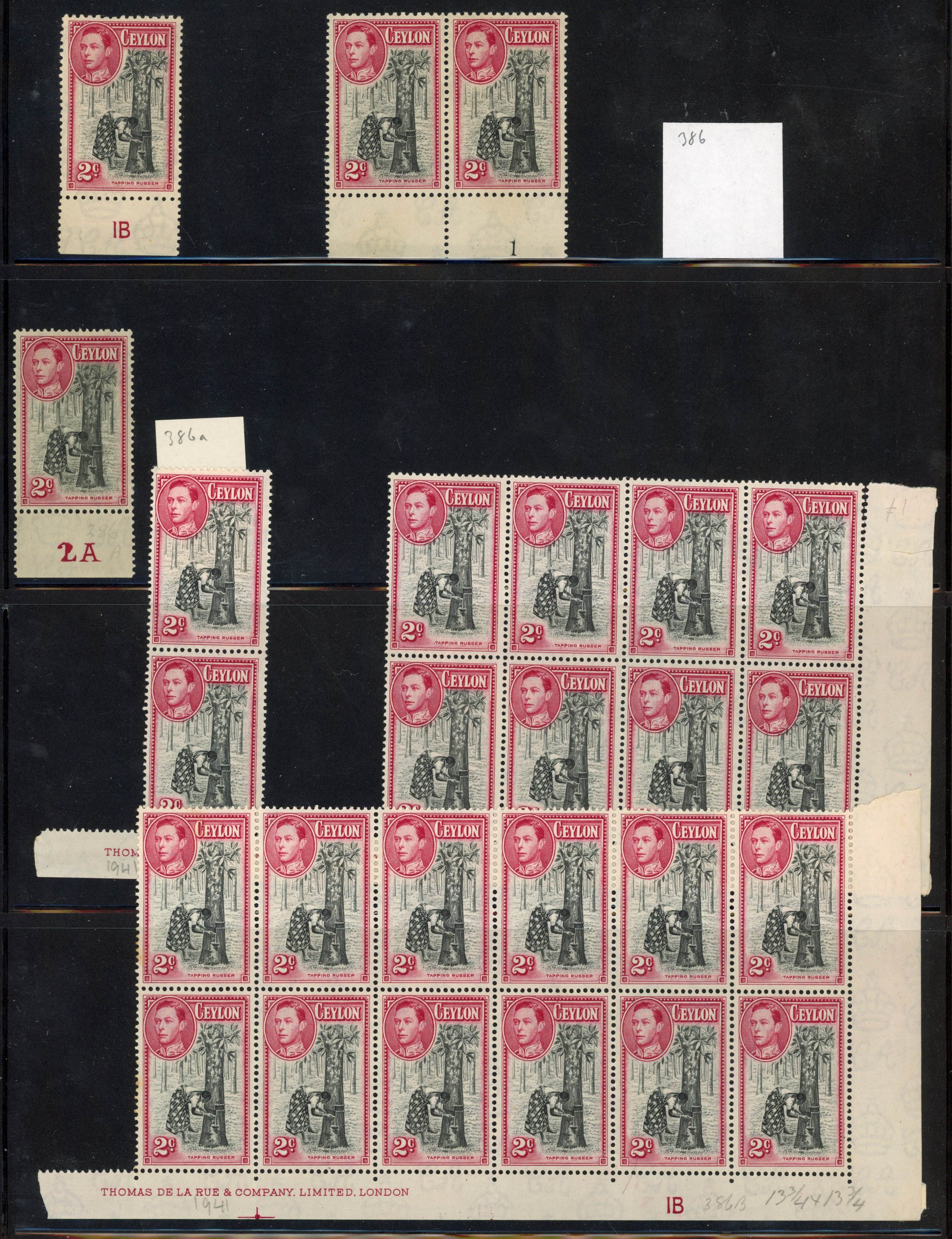 Ceylon SG 386-d Plate numbers mint