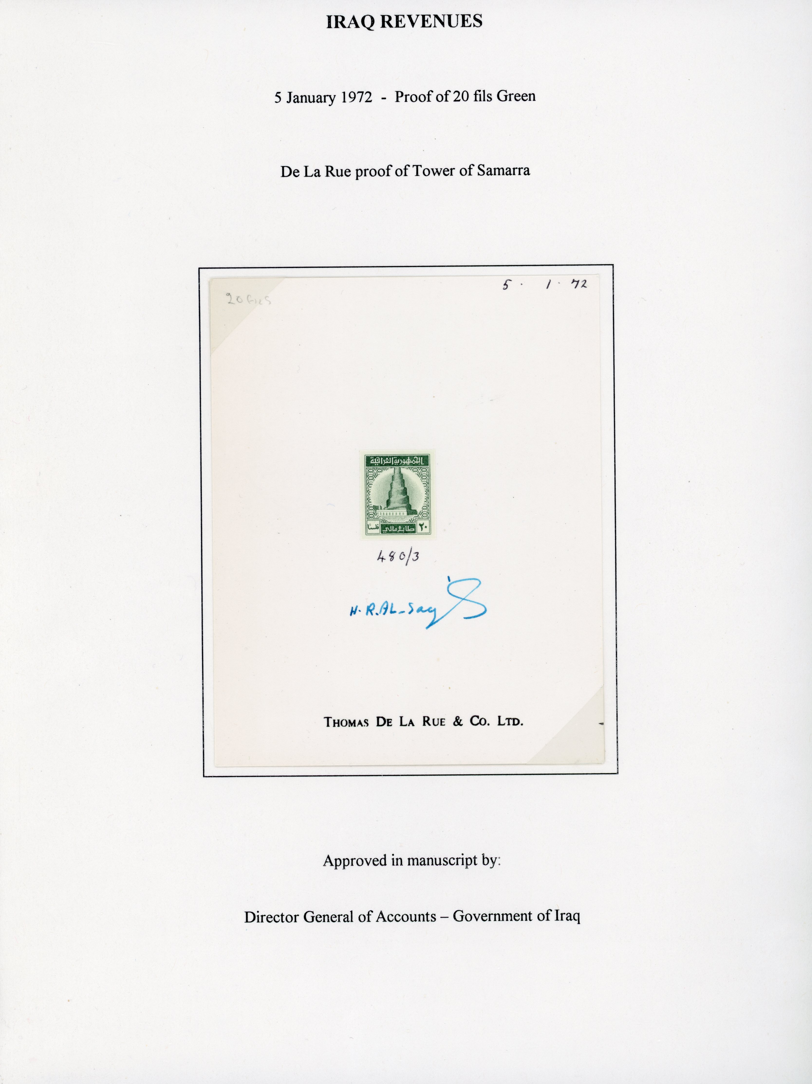 Iraq Revenue 1972 DLR 20f Proof