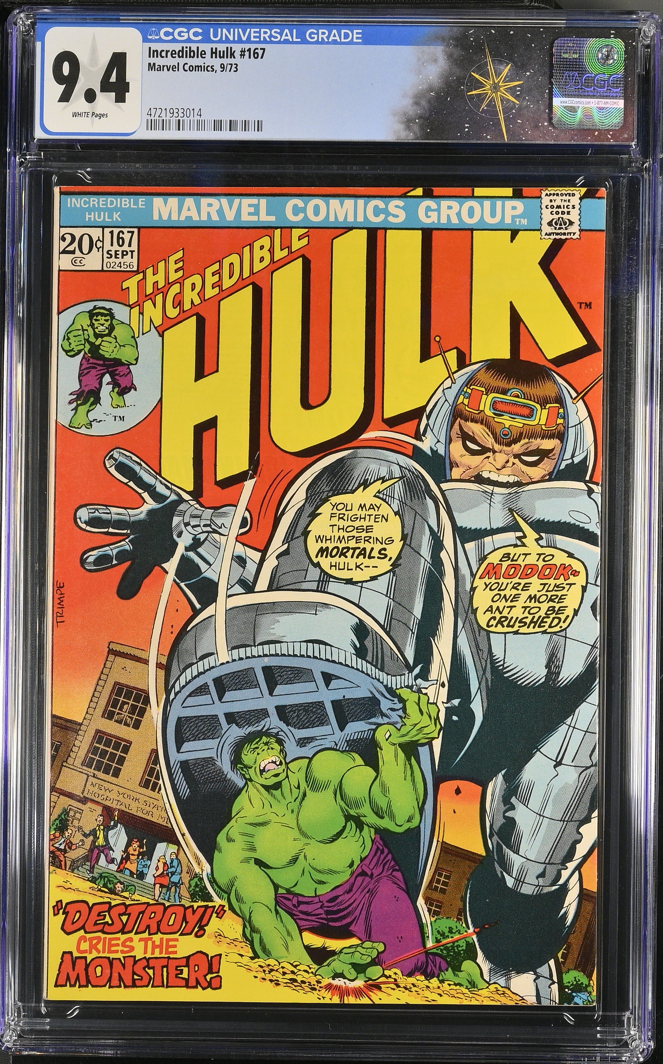 Incredible Hulk #167 CGC 9.4 "To Destroy the Monster!" Herb Trimpe Cover (Marvel Comics, 1973) White Pages