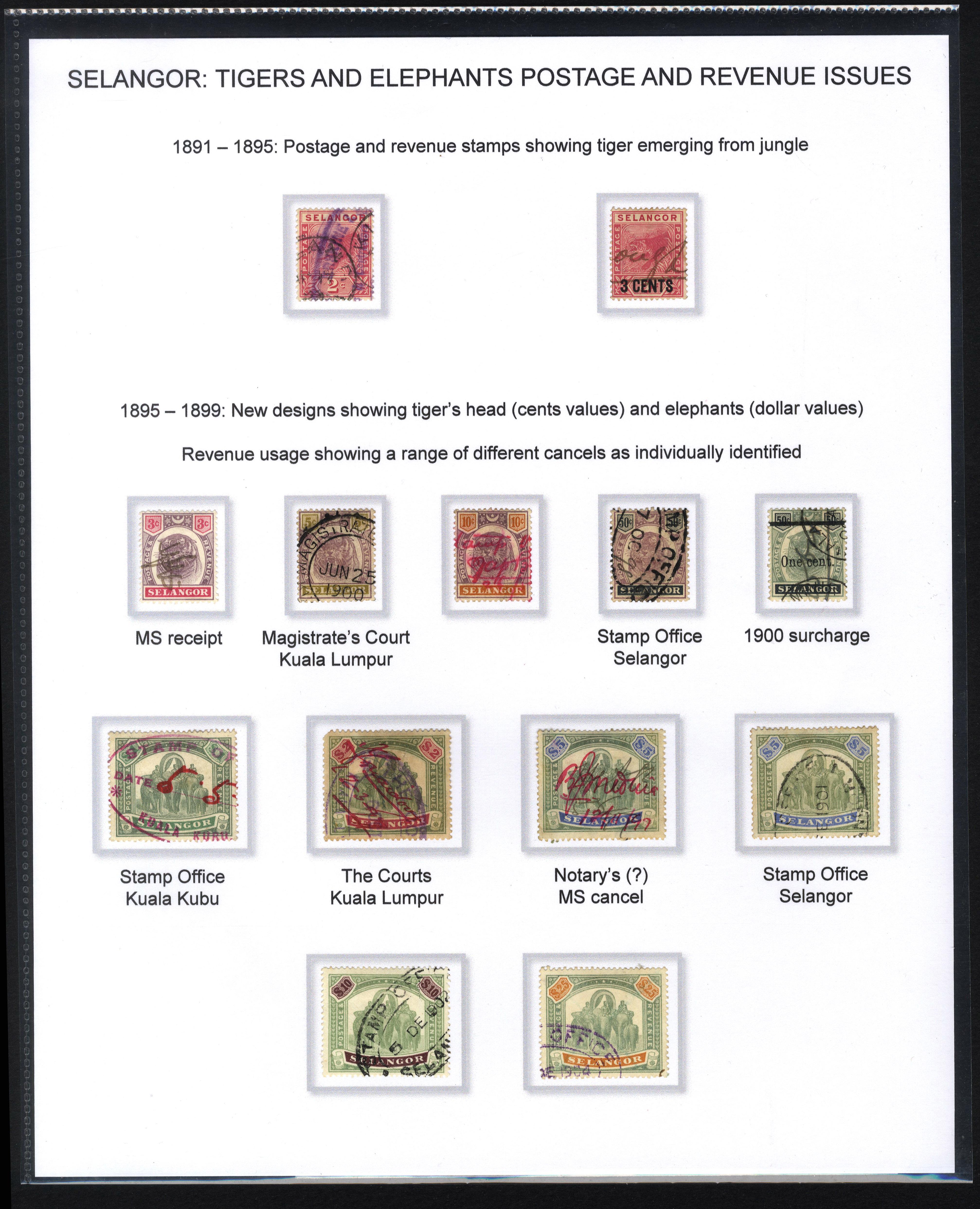 Selangor Revenues 1890s/1930s postage stamps Revenue usages