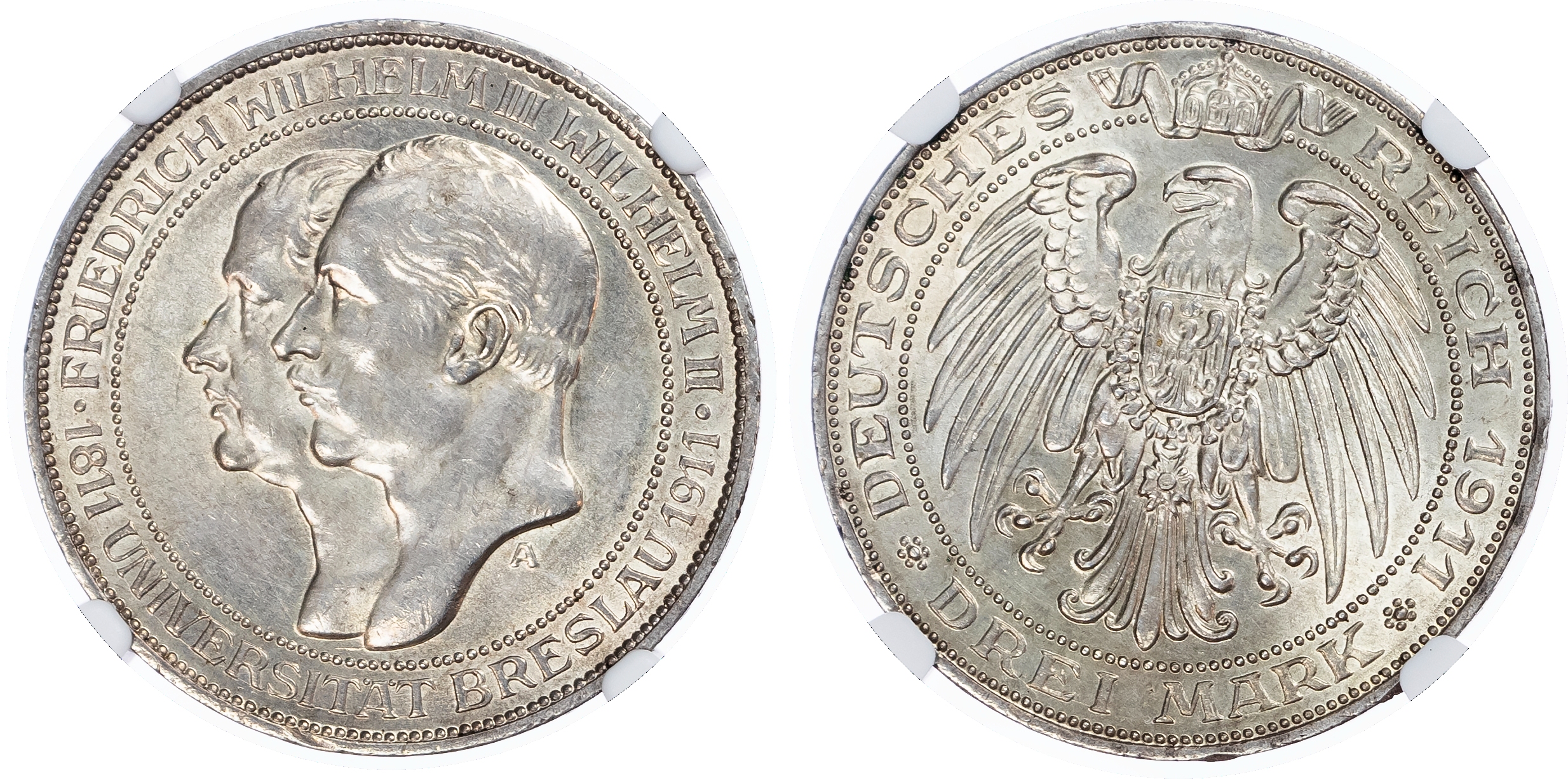 Germany, States, Prussia. Wilhelm II AR 3 Marks, Breslau University. 1911A.