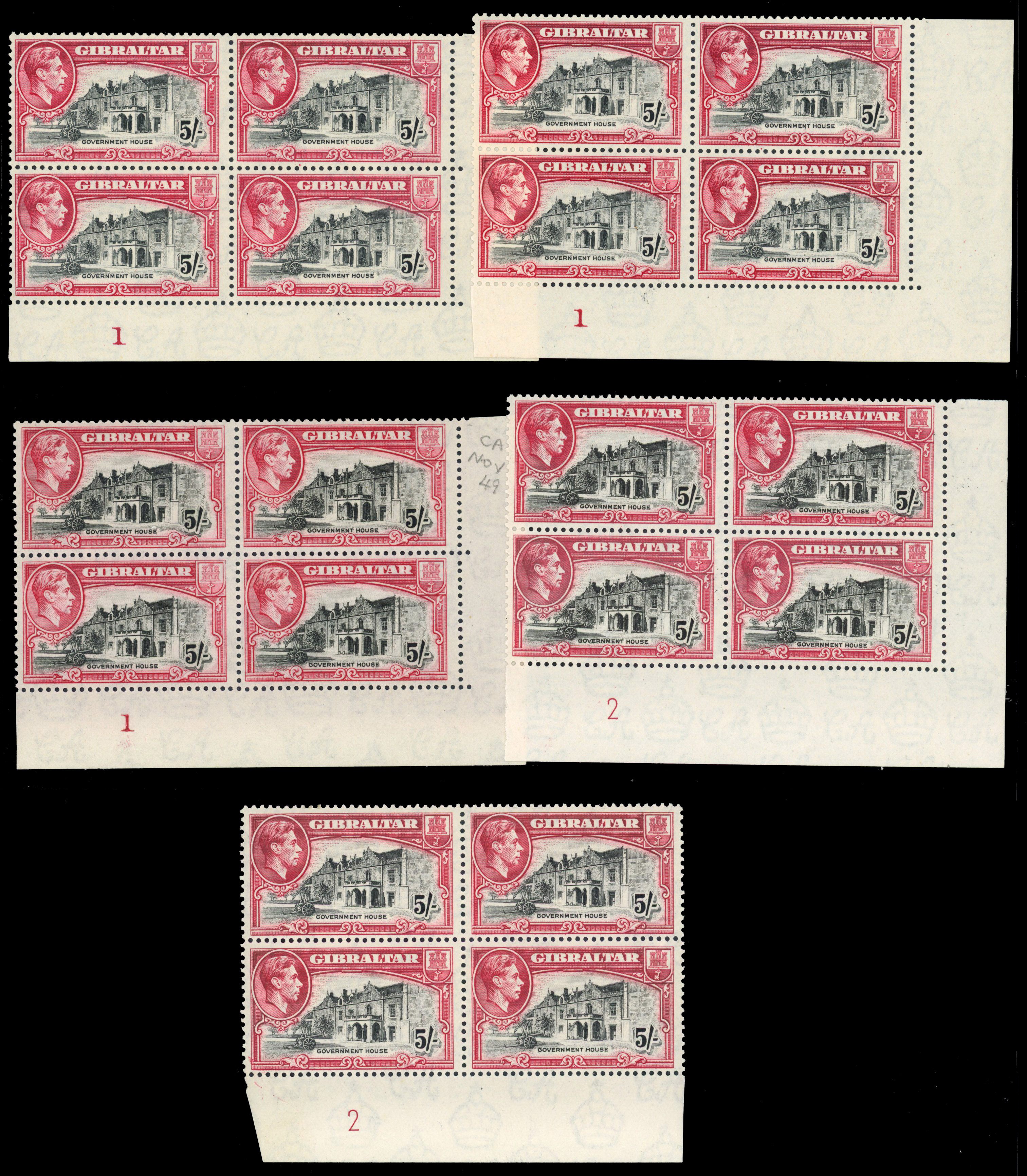 Gibraltar SG 129b Plate blocks mint