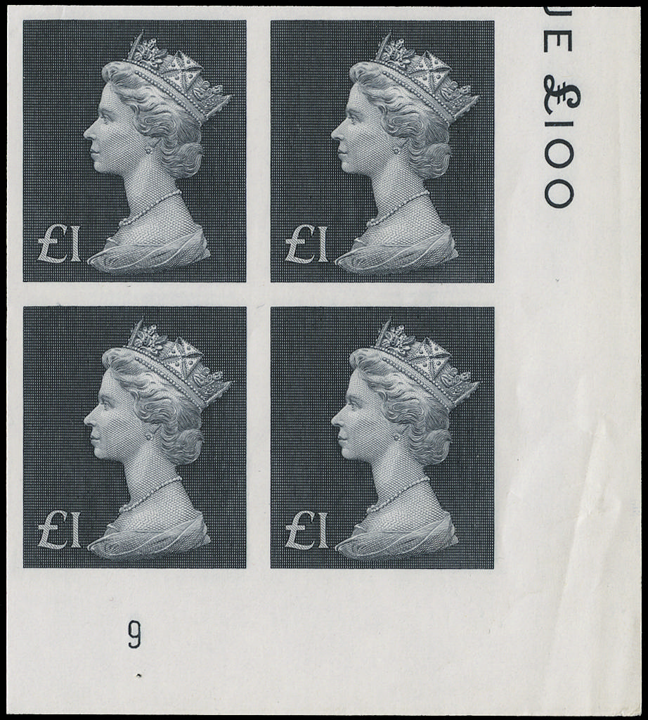 GB 1973 £1 Bluish black "Decimal Machin Definitives" (Bradbury's paper). Superb unmounted o.g bottom ri… SG831bvar
