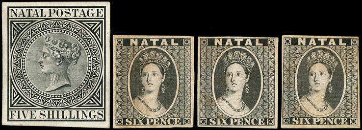 1874 5/- cut-down Die Proof in black on glazed card, with piece of record book adhering to the reverse, pencilled '8/5/74...