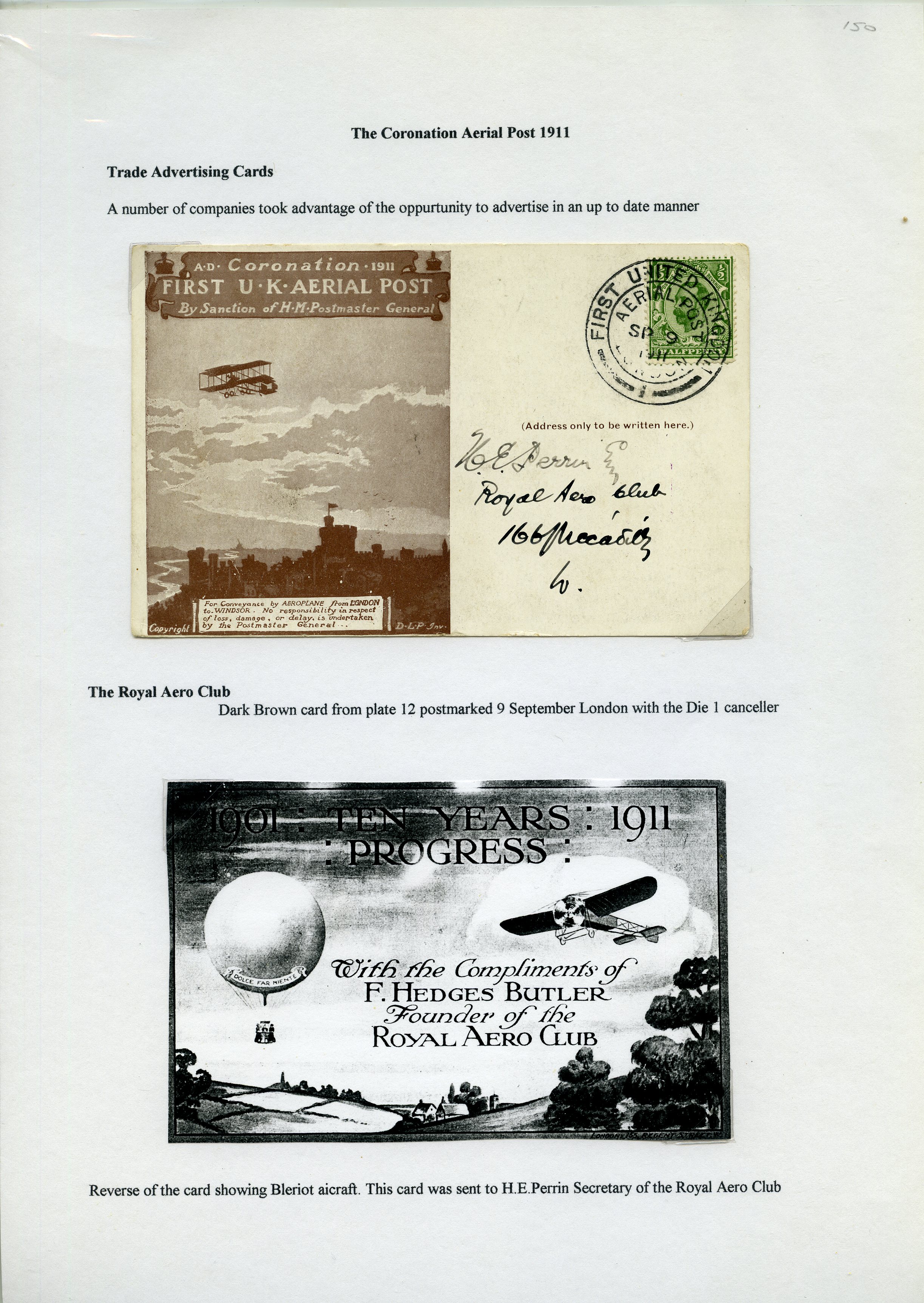 1911 FIRST U.K. AERIAL POST: Five...
