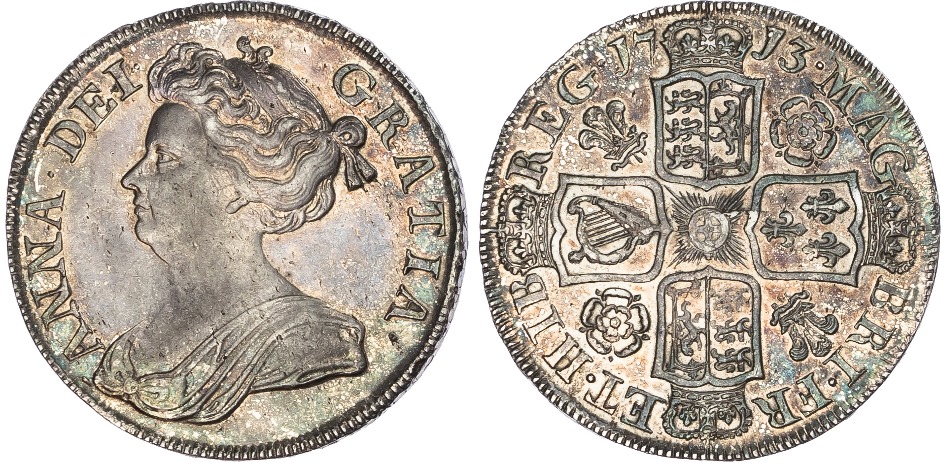 Great Britain. Queen Anne AR Halfcrown Plumes & Roses. 1713. 