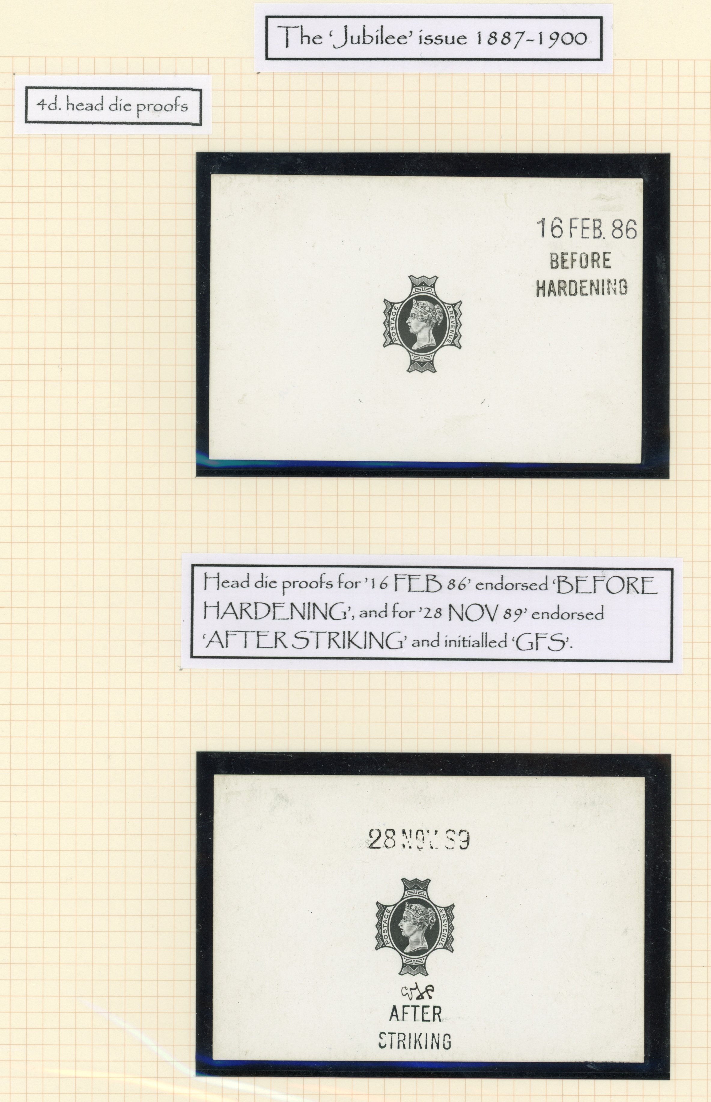 GB 1887-92 4d die proofs for the Head Plate only (2), For SG 205