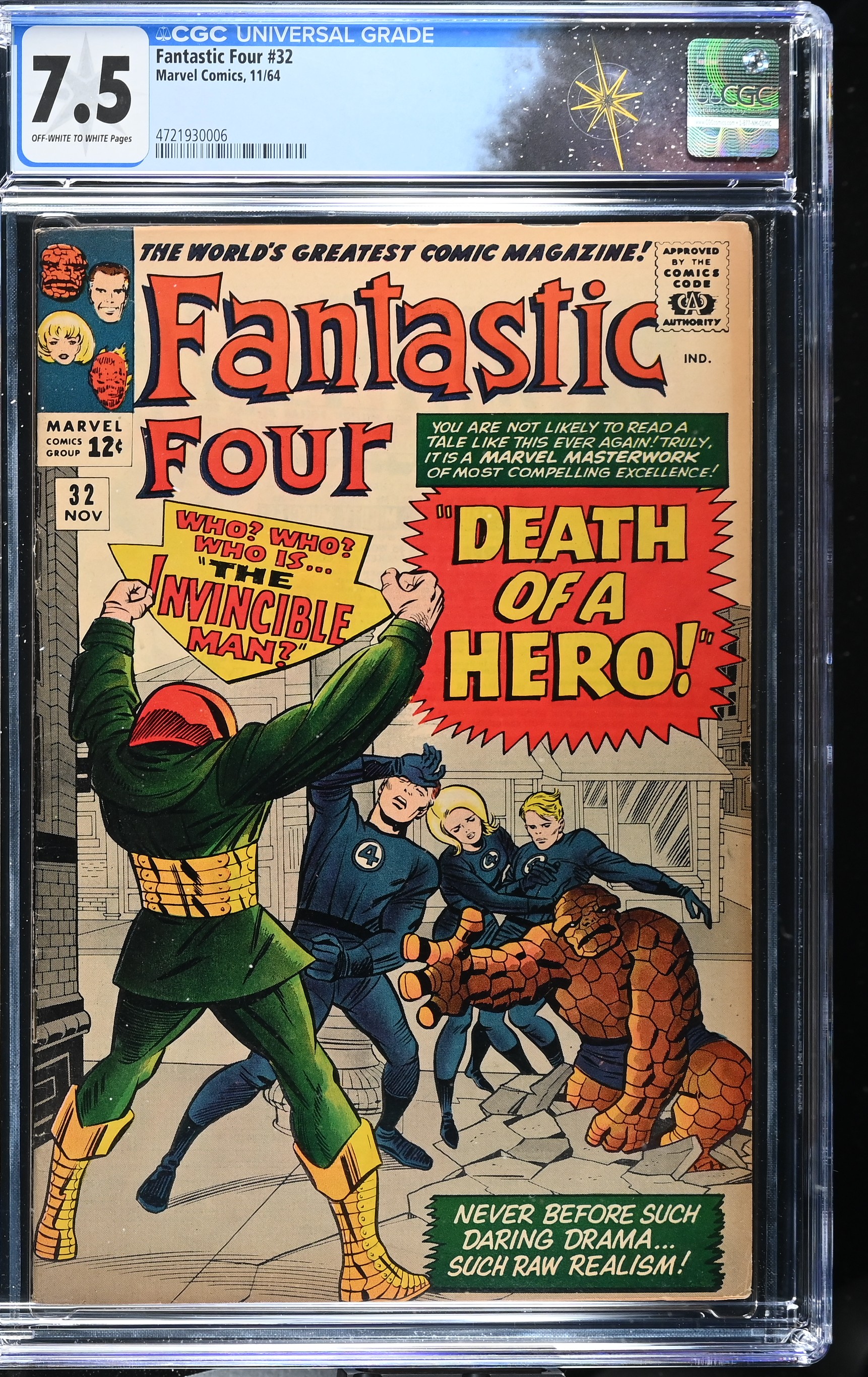 Fantastic Four #32 CGC 7.5 1st Appearance of Morrat & Death of Franklin Storm (Marvel Comics, 1964) Off-White to White Pages