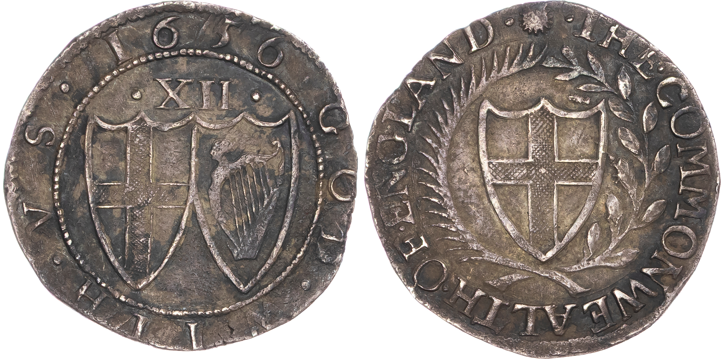 Commonwealth (1649-1660), AR Shilling, 1656, mm. Sun.