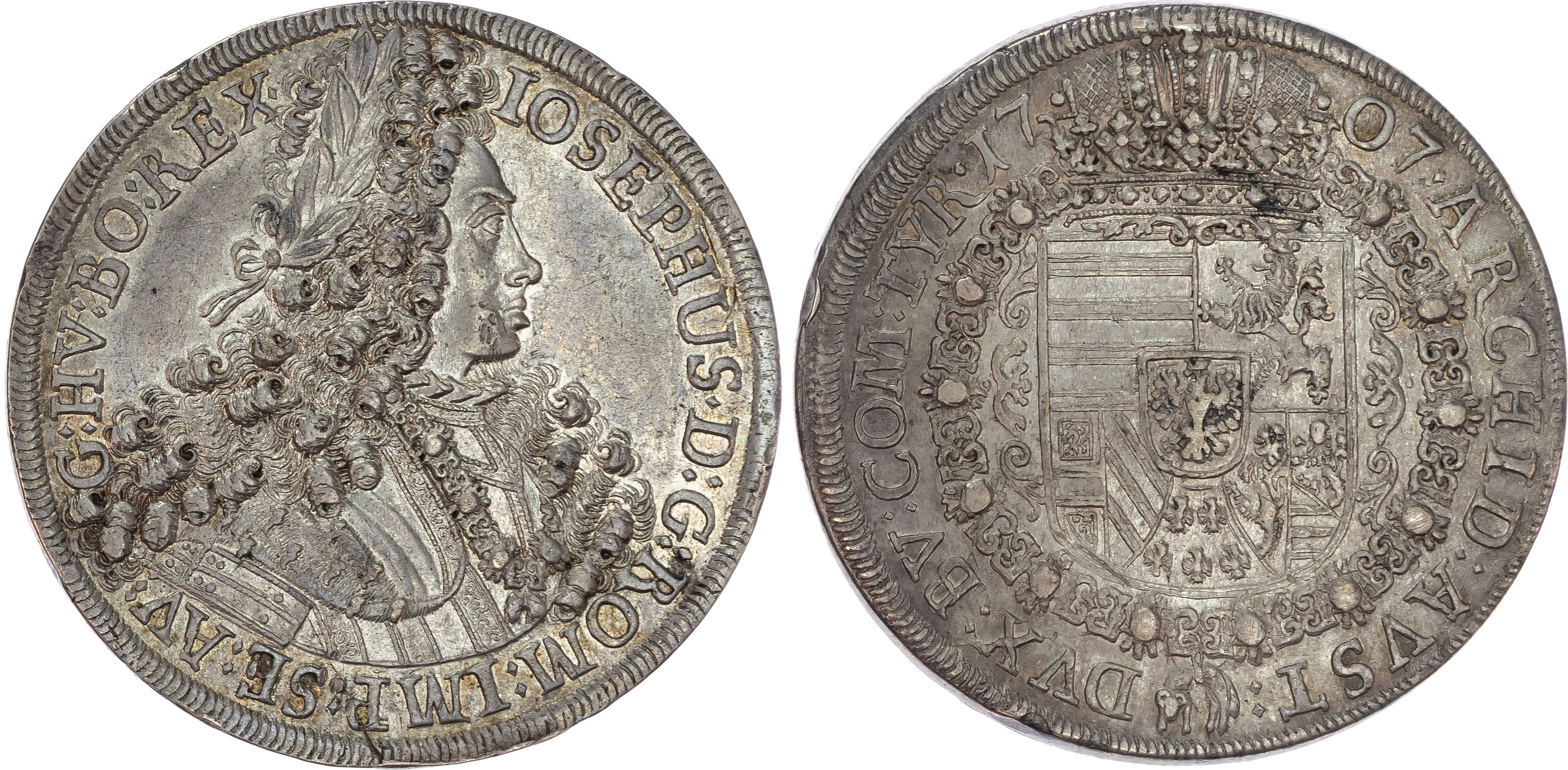 Austria , Joseph I (1705~1711), silver Taler, 1707, Hall, 28.49g (Dav. 1018; MT 810). Extremely Fine…