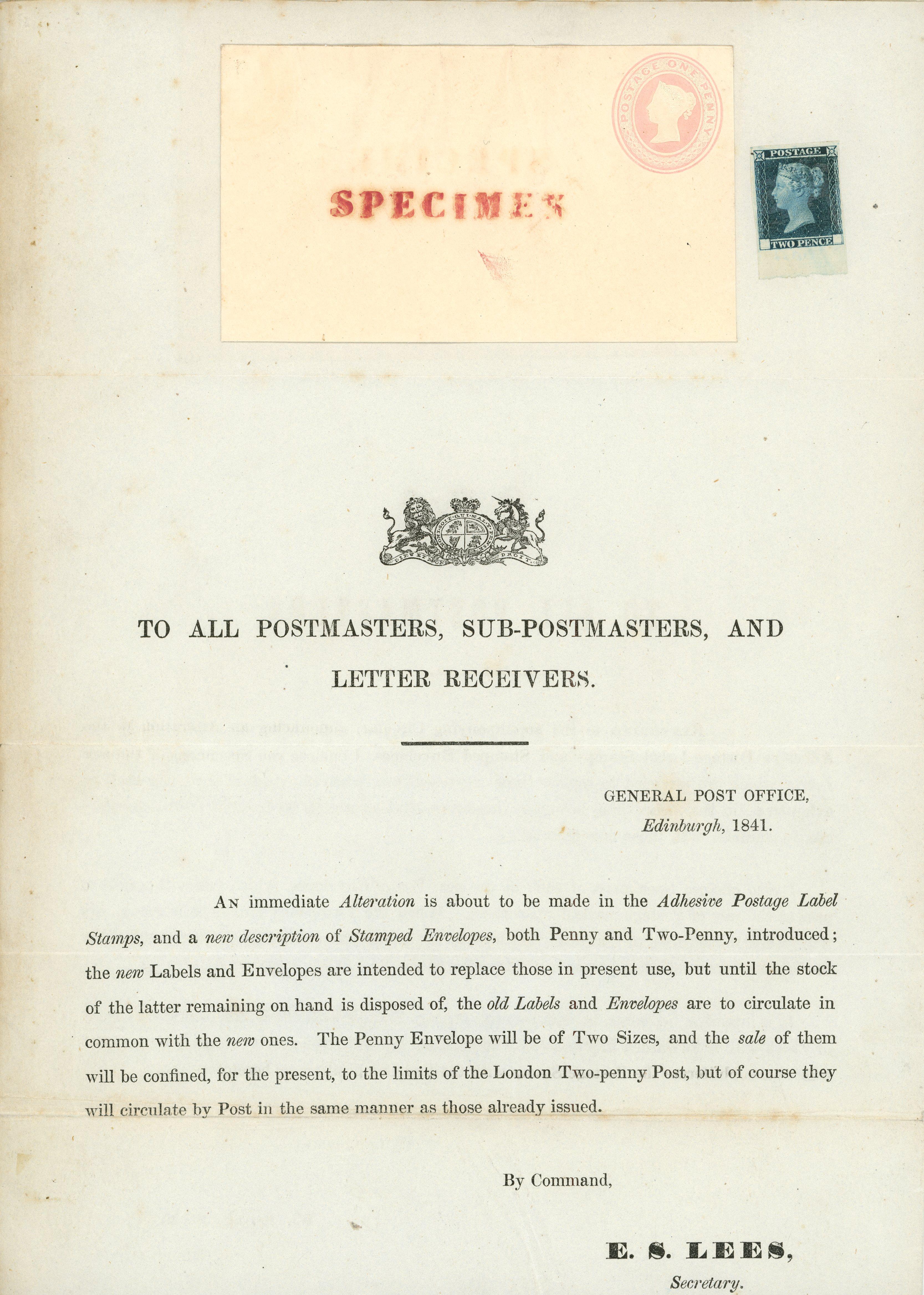 1841 Postmasters Notice from E.S....
