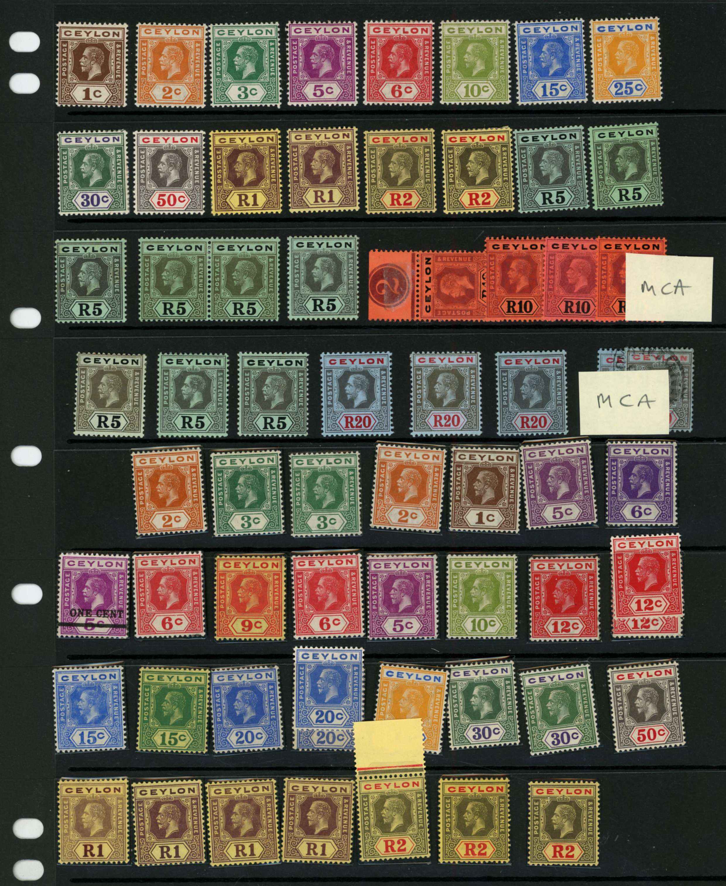 Ceylon 1912-32 mainly mint selection with both watermarks arranged on Hagner sheets