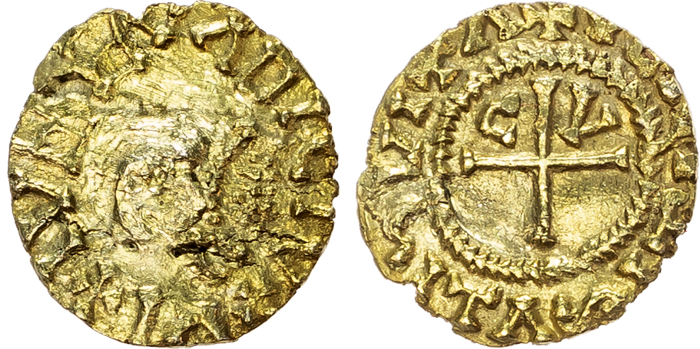 Early Anglo-Saxon Period (c. 600-775), pale gold Shilling or ‘Thrymsa’.