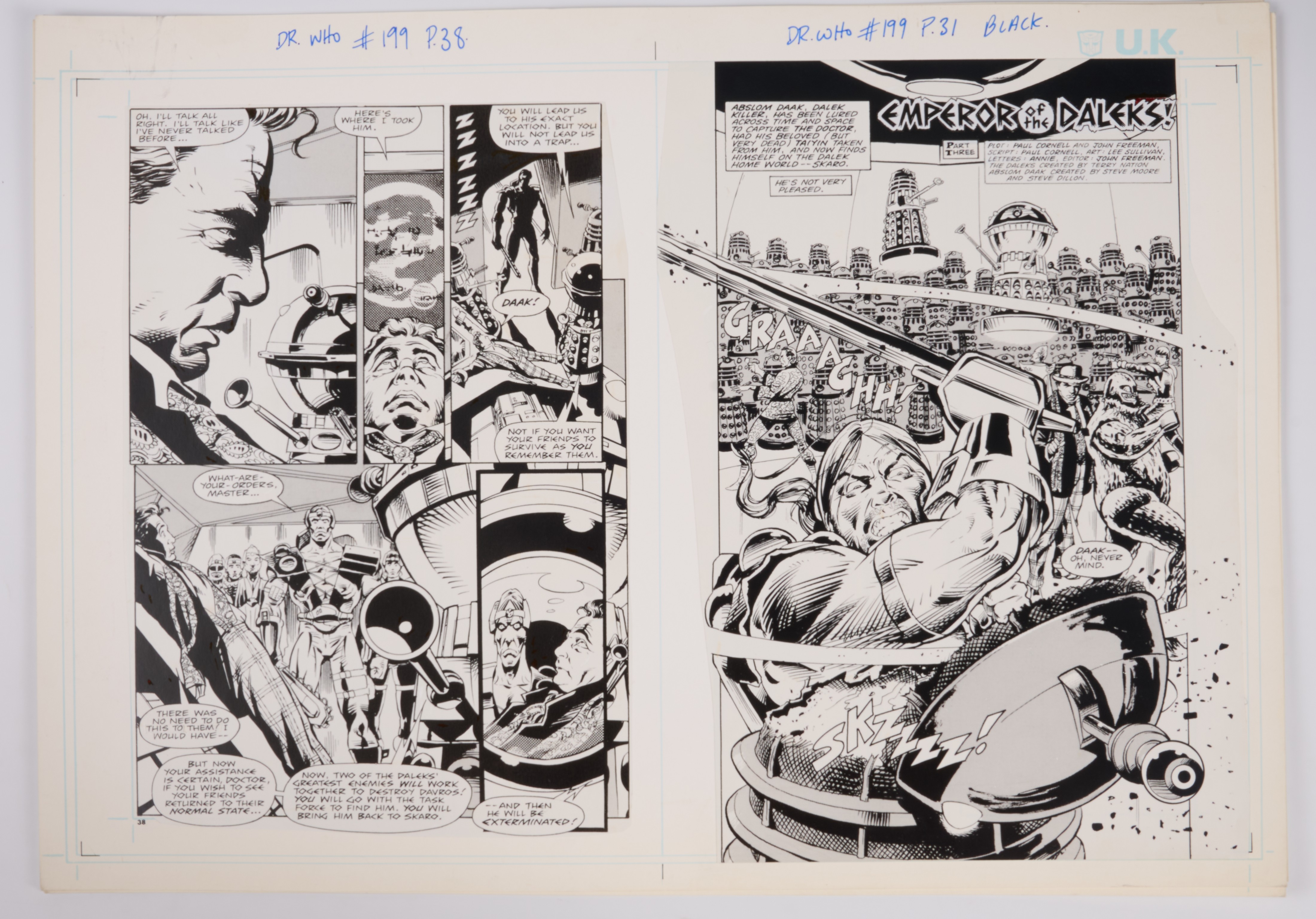 Lee Sullivan Doctor Who Monthly #199 'Emperor Of The Daleks' Printed Story Guide Pages (Marvel UK, 1990) Total 4