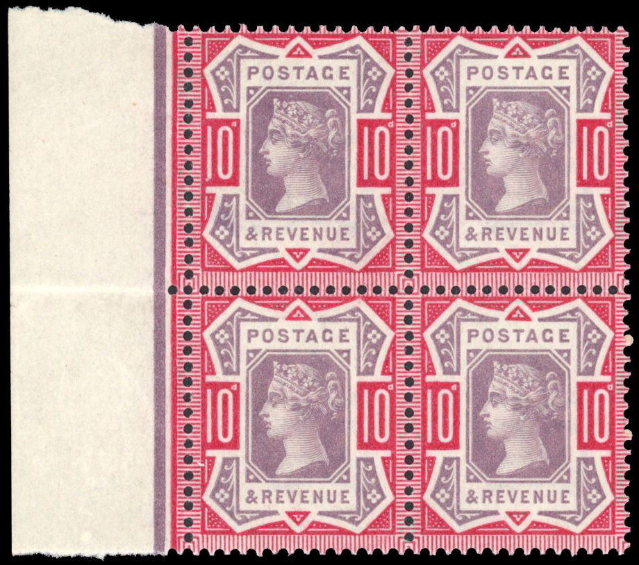 Great Britain 1887-92 10d Jubilee dull purple and carmine block 4 full o.g.