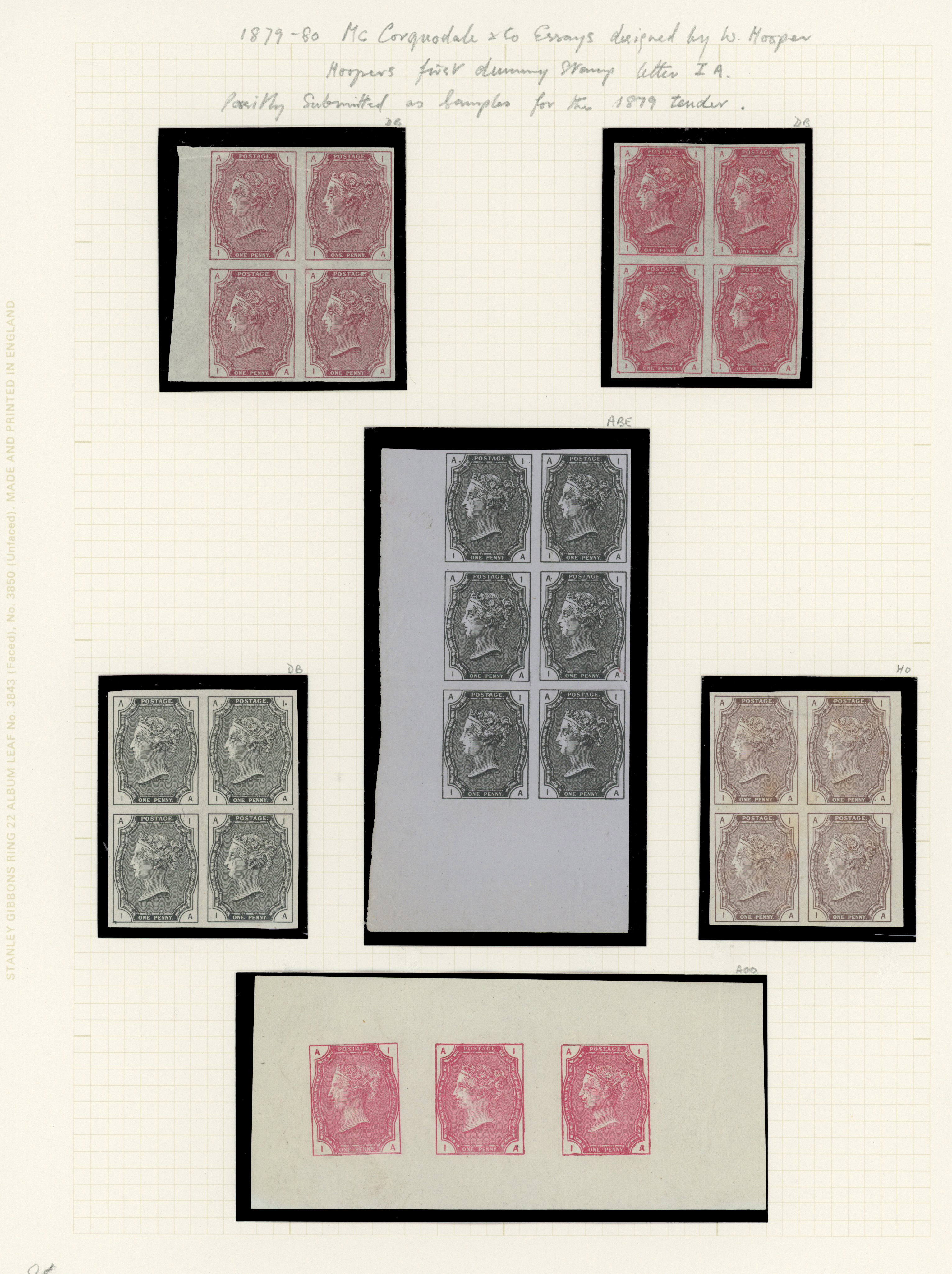 1879-1880 McCorquodale & Co Essays. group of dummy stamps