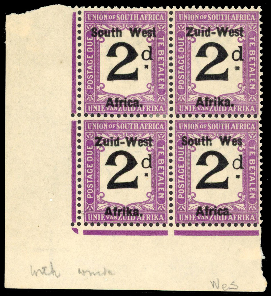 South West Africa 1923 postage due 2d variety Wes for West