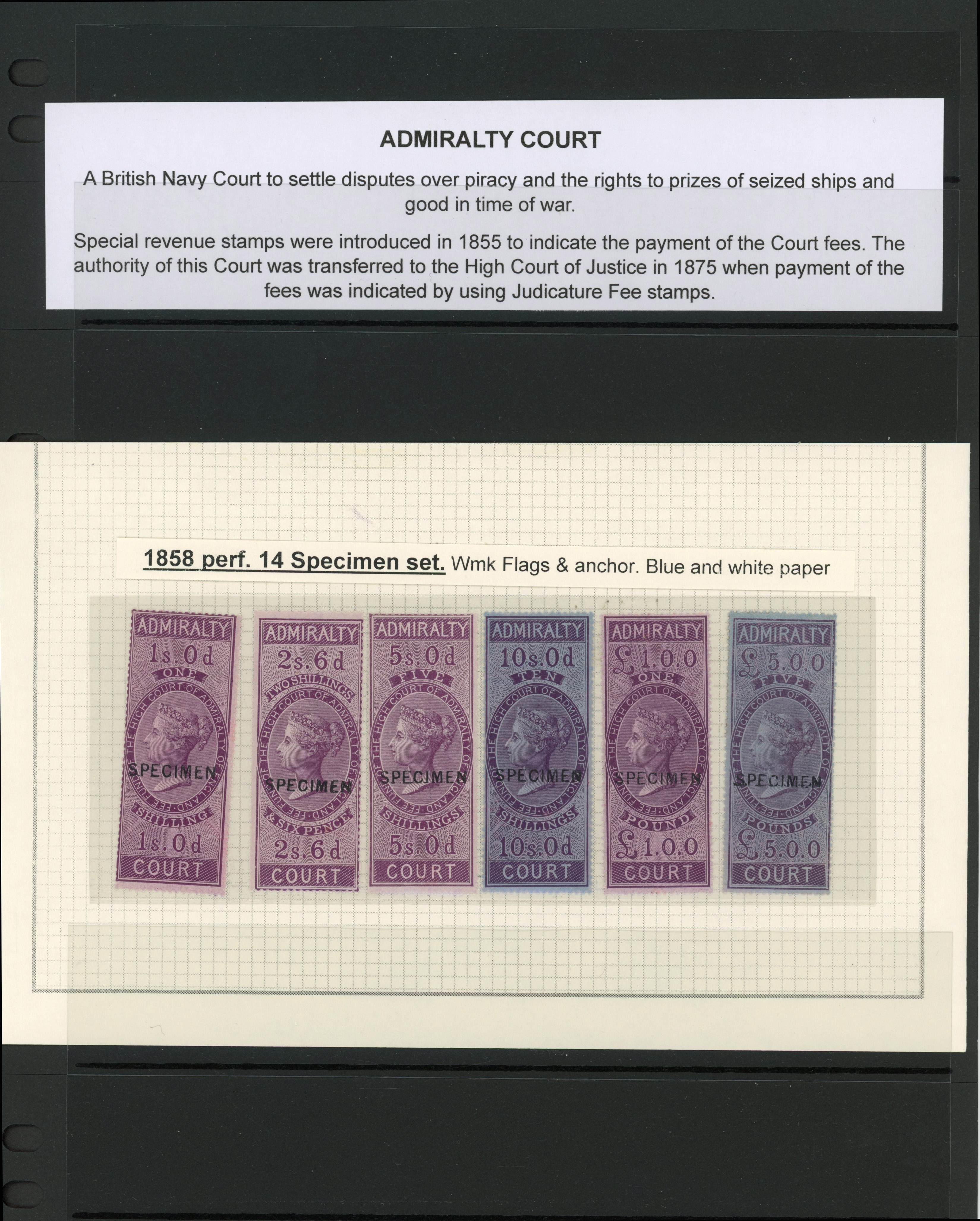 GB Admiralty Court 1858 Specimen set and used range