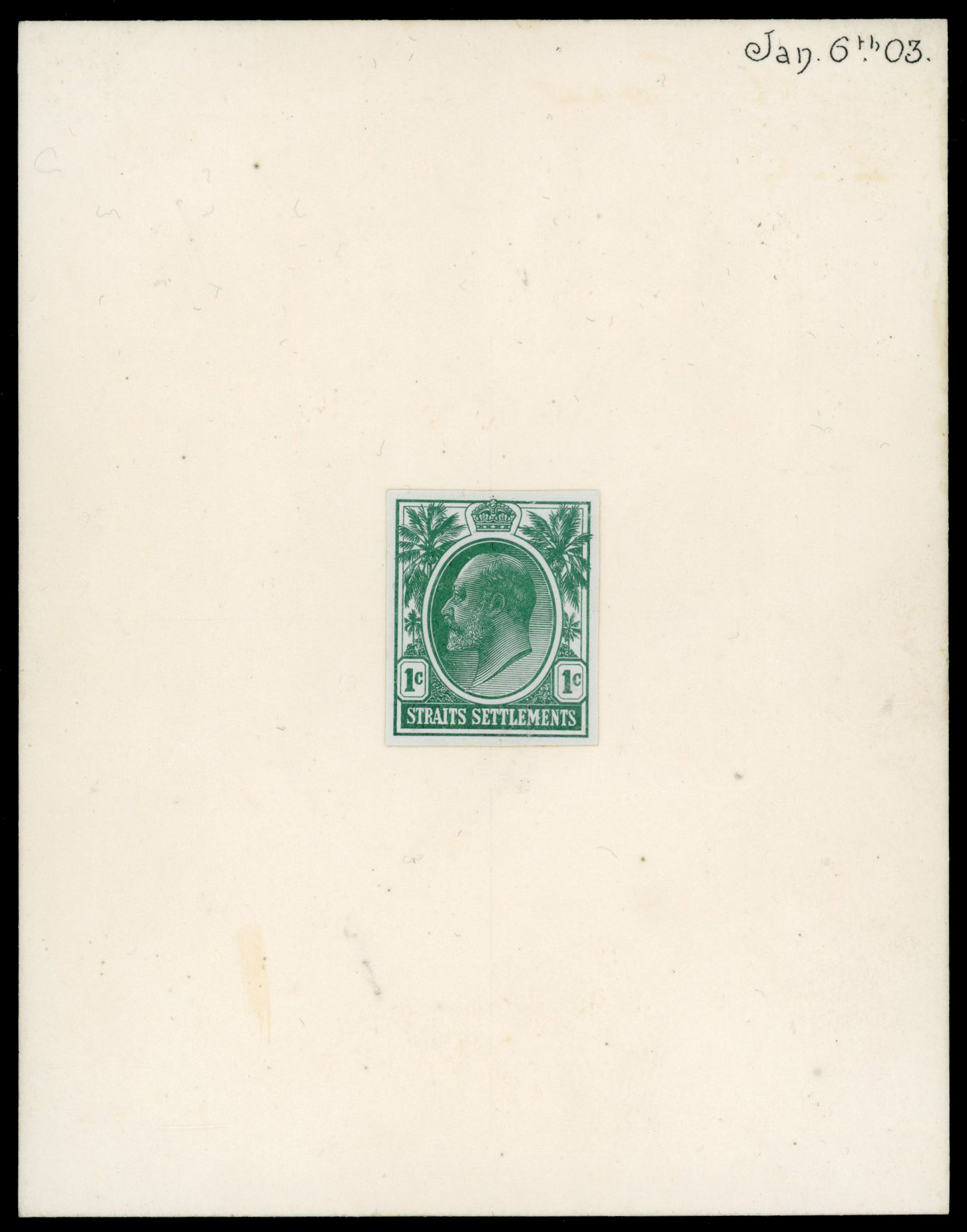 Straits Settlements 1903 1c photographic essay in green