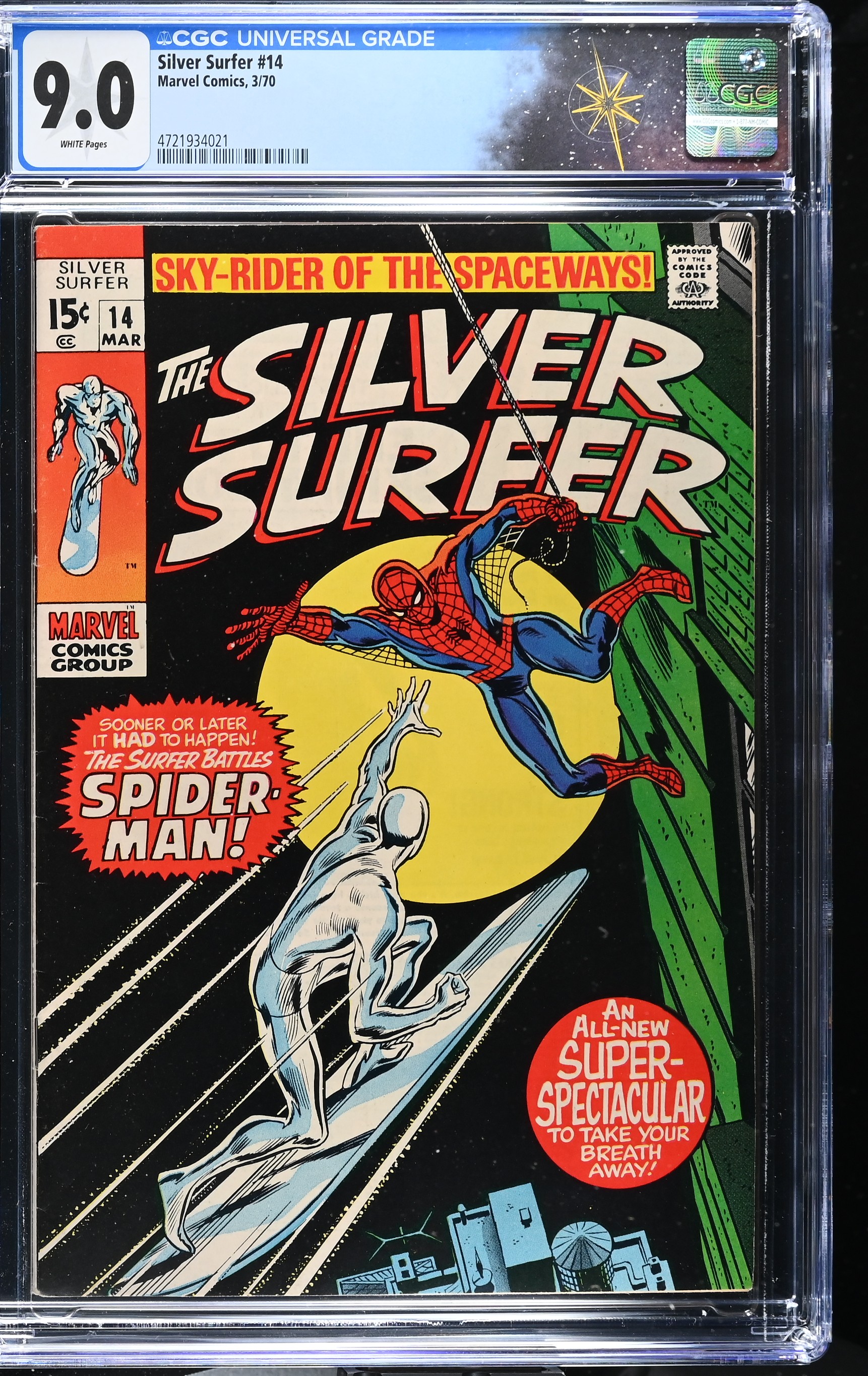 Silver Surfer #14 CGC 9.0 Iconic Cover by John Buscema and Dan Adkins (Marvel Comics, 1970) White Pages