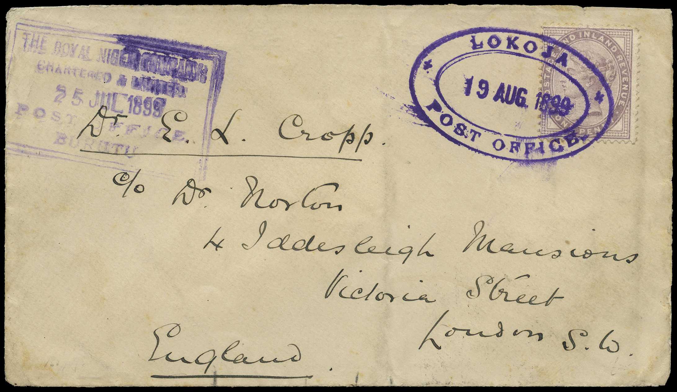 1899 (19 AUG) envelope from Lokoja to...