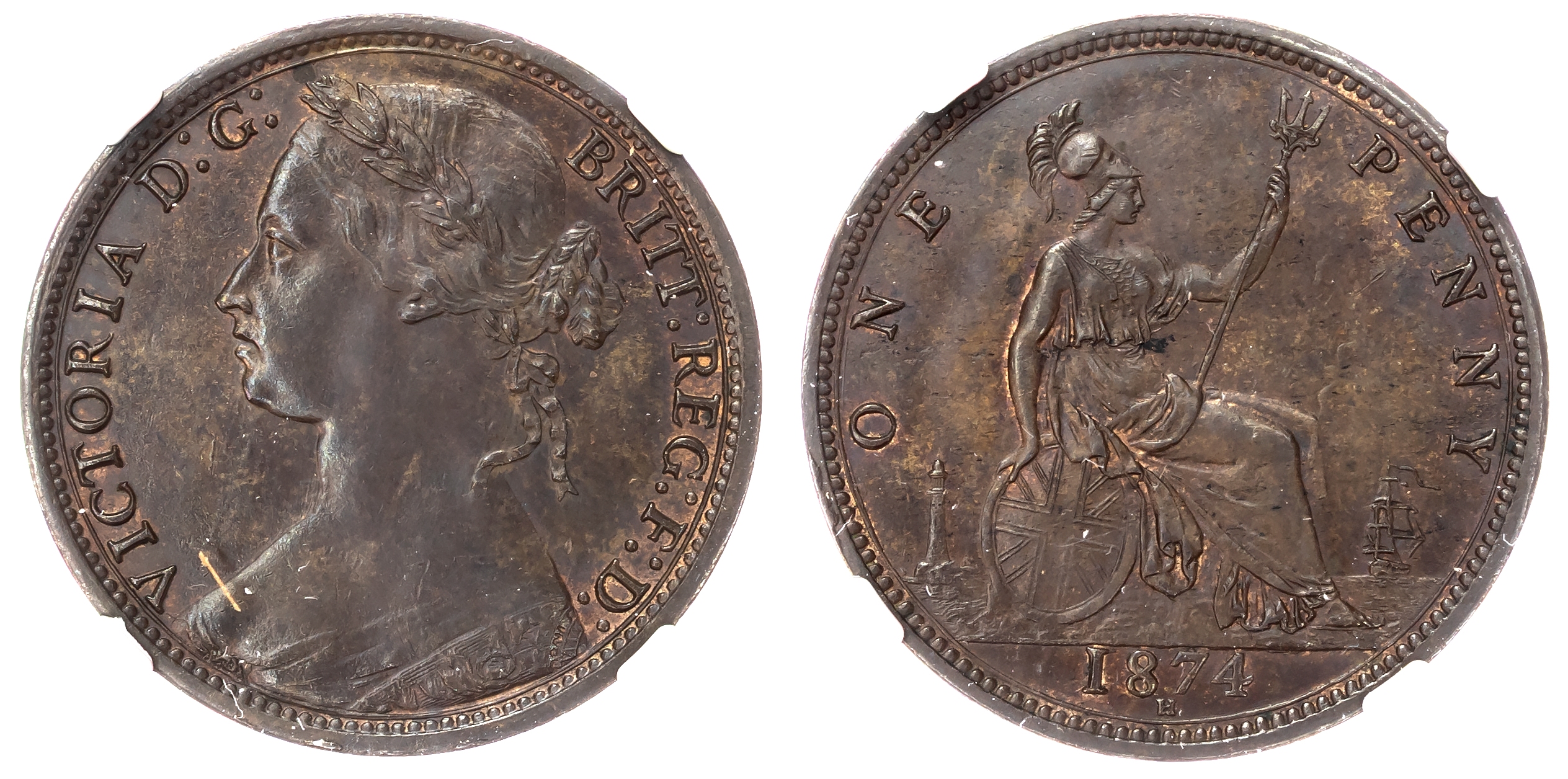 Victoria (1837-1901), Penny, 1874 H, Heaton Mint.