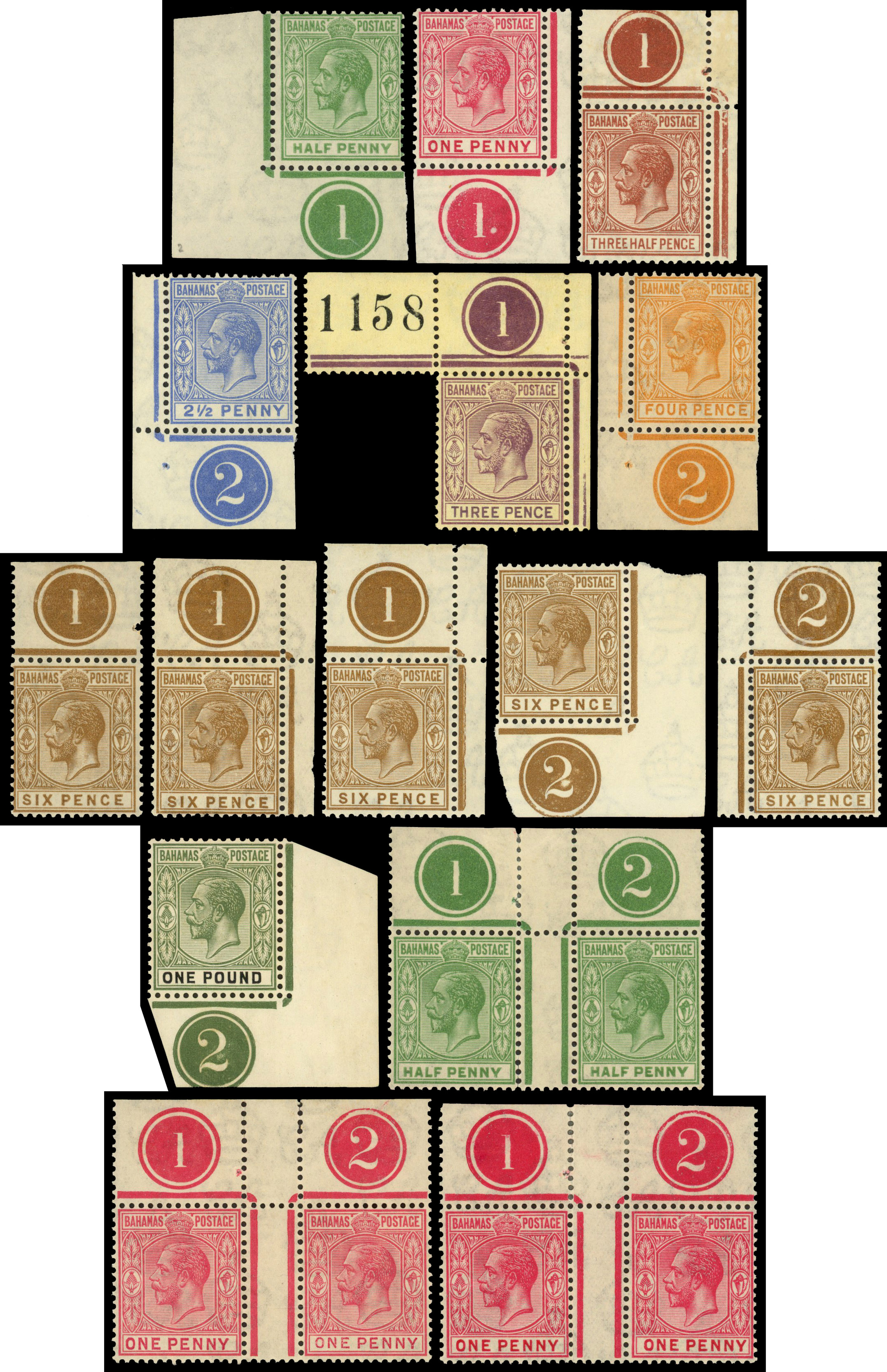 Bahamas 1921-37 plate number range to £1