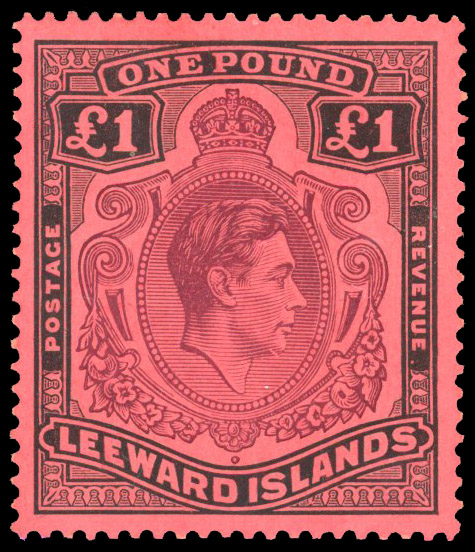 Leeward Islands SG 114af £1 gash in chin mint