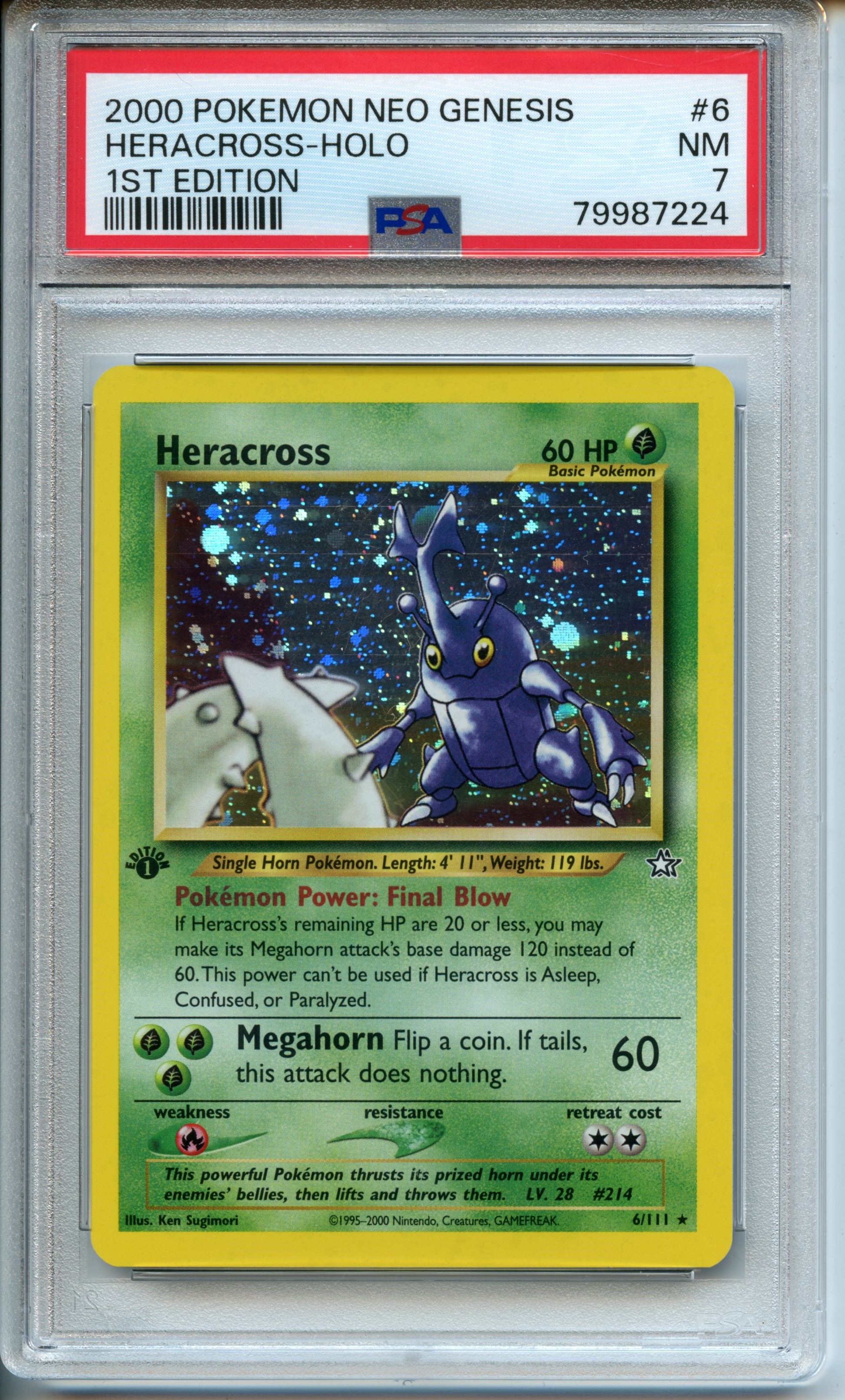 Pokemon TCG  - Heracross HOLO - 1st Edition Neo Genesis - PSA 7