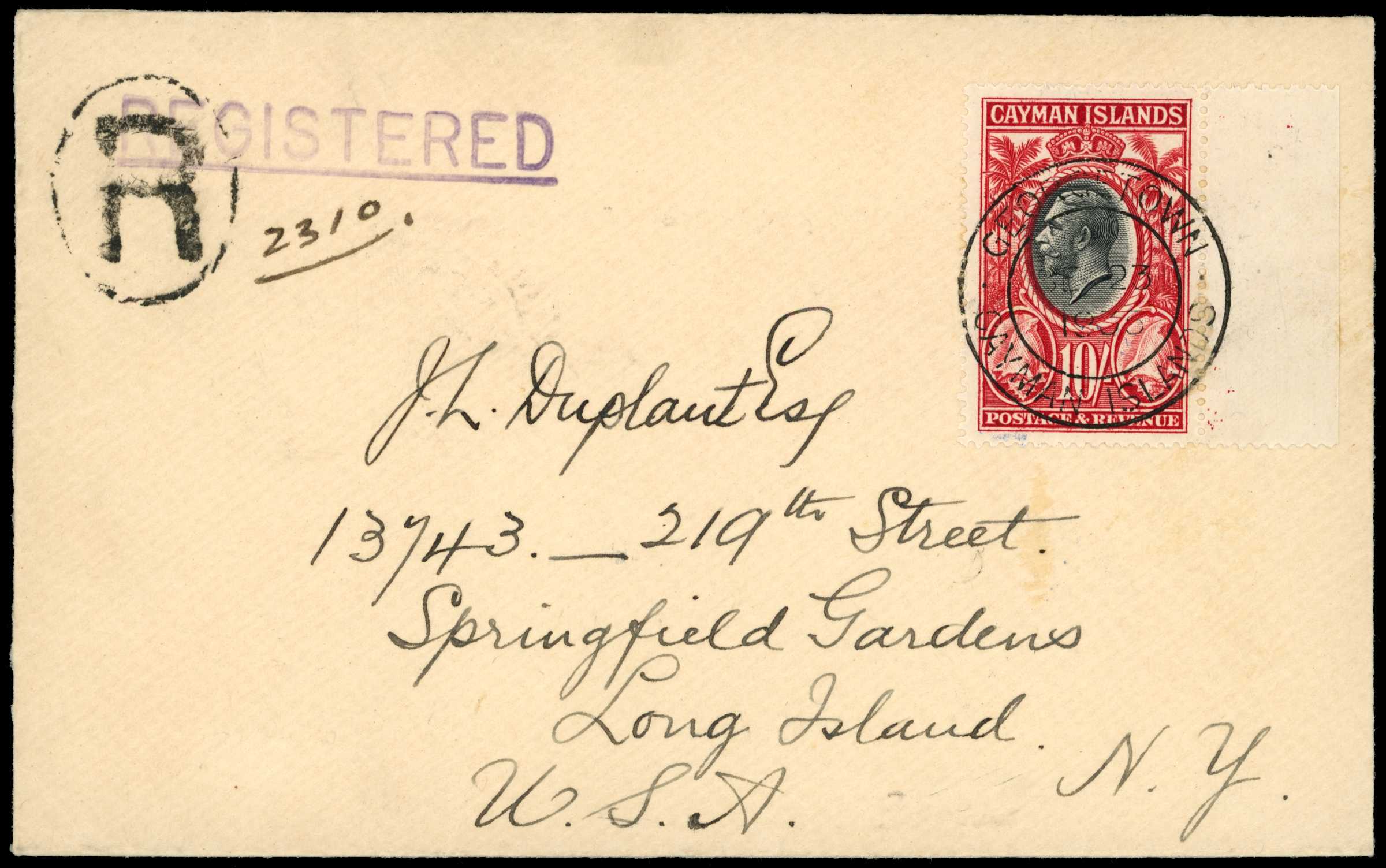 1935 Registered cover to New York bearing...