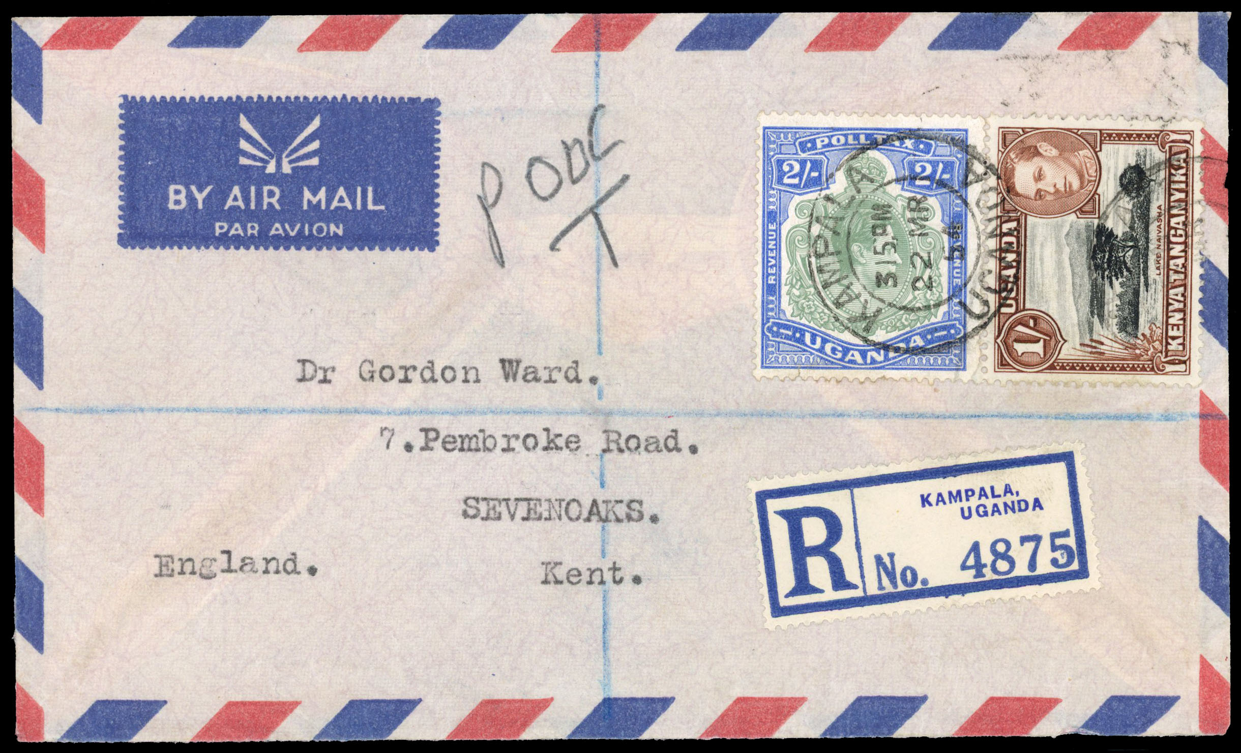Uganda Poll Tax 2s green & blue on philatelic cover