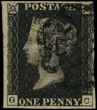 1840 1d black, plate 5 (GC) 4 margins, close...