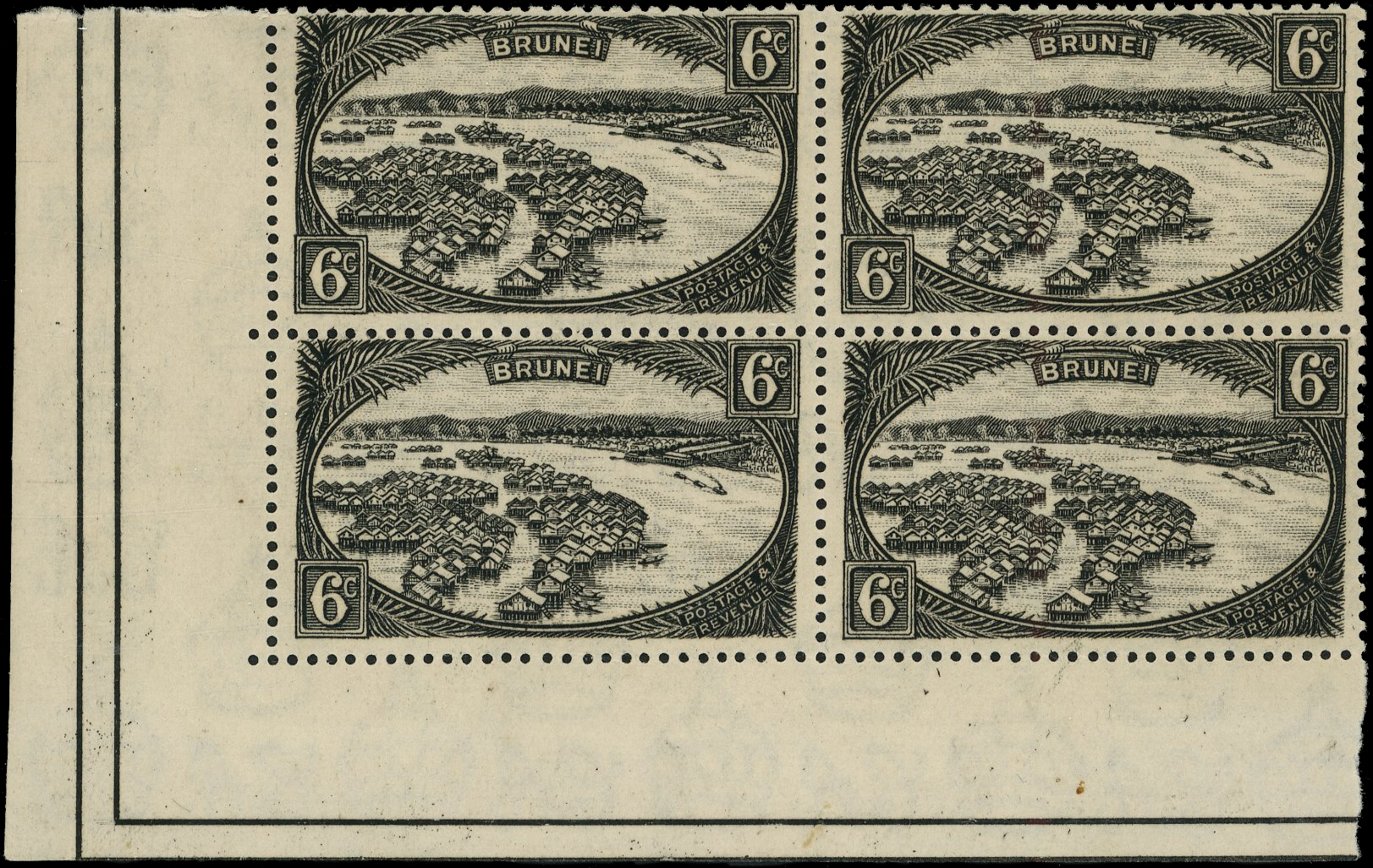 BRUNEI SG 69x 1924-37 SCRIPT WMK 6c BLACK WMK REVERSED B4