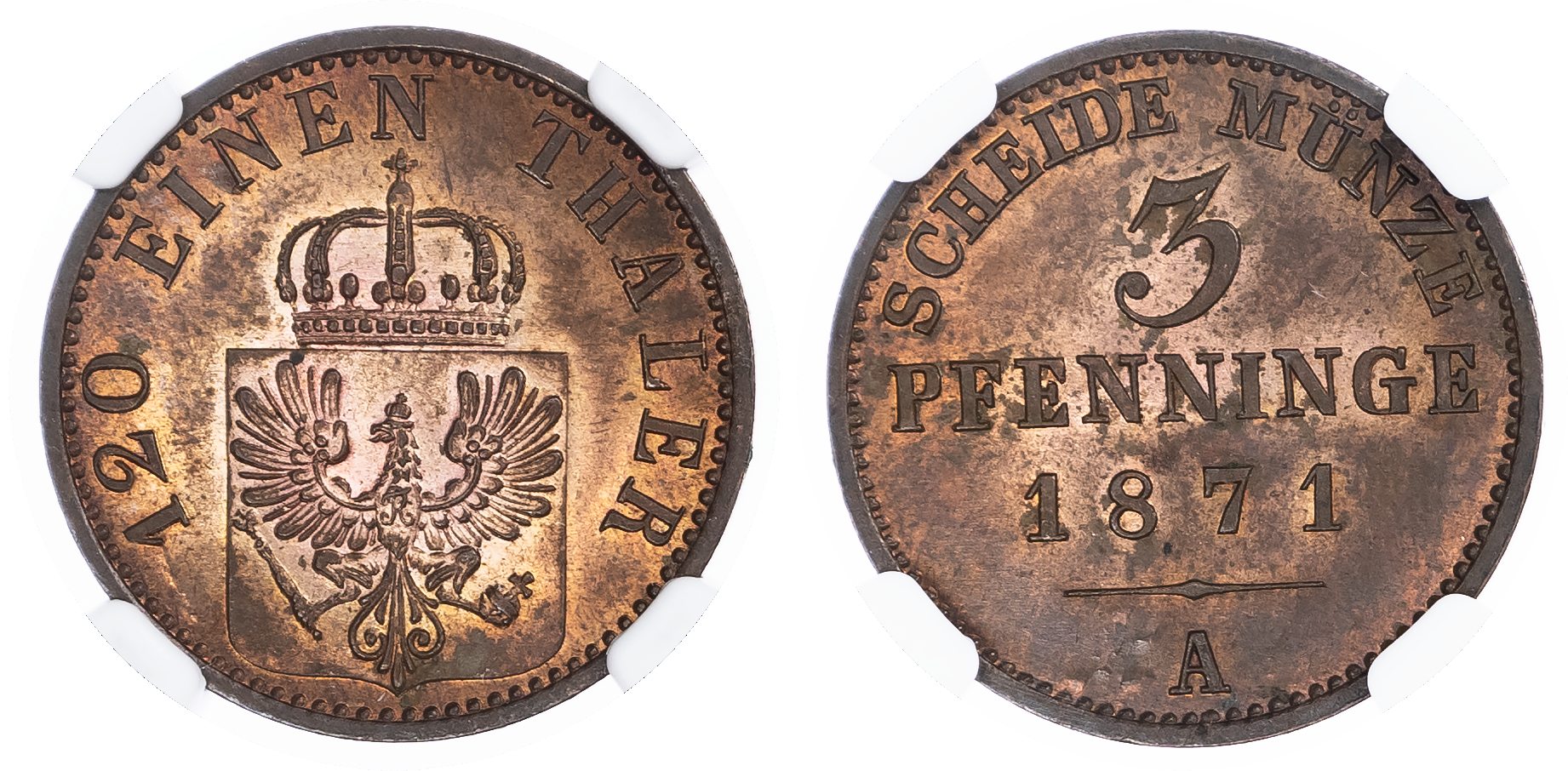 Germany, States, Prussia. Frederick William I CU 3 Pfenninge. 1871A. 