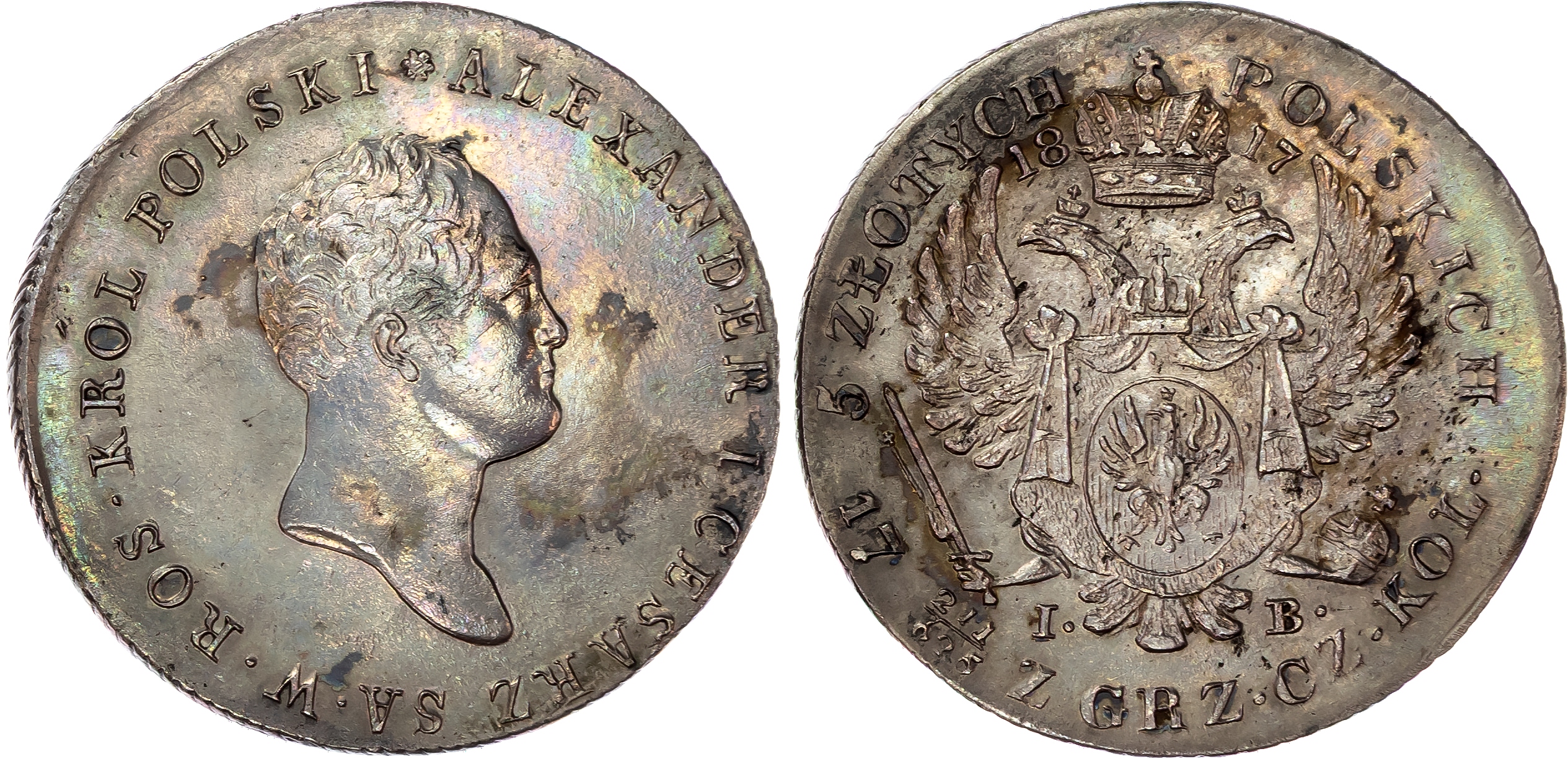Poland (under Russia), Alexander I (1801-1825), silver 5 Zlotych, 1817 IB, Warsaw (Bit. 826; Kopicki 2705). Ve…