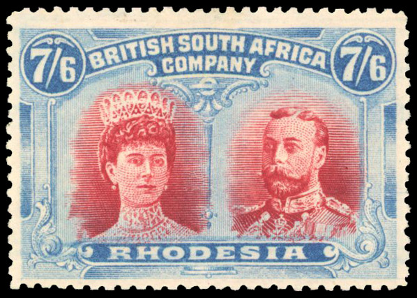 Rhodesia 1910-13 7s6d deep rose-red and pale blue perf 14