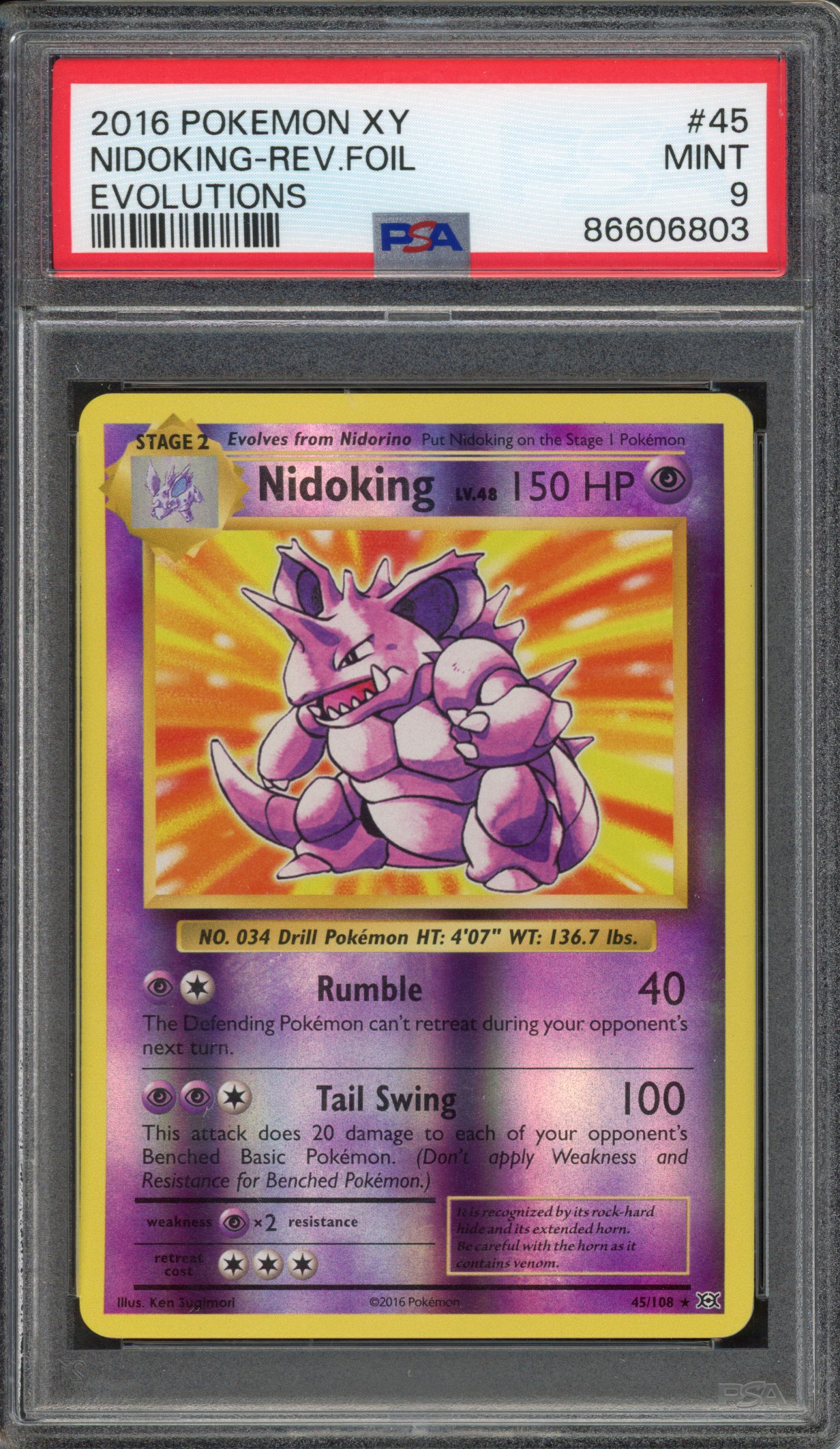 Pokémon TCG - PSA 9 Nidoking Rev Foil - Evolutions 2016  
