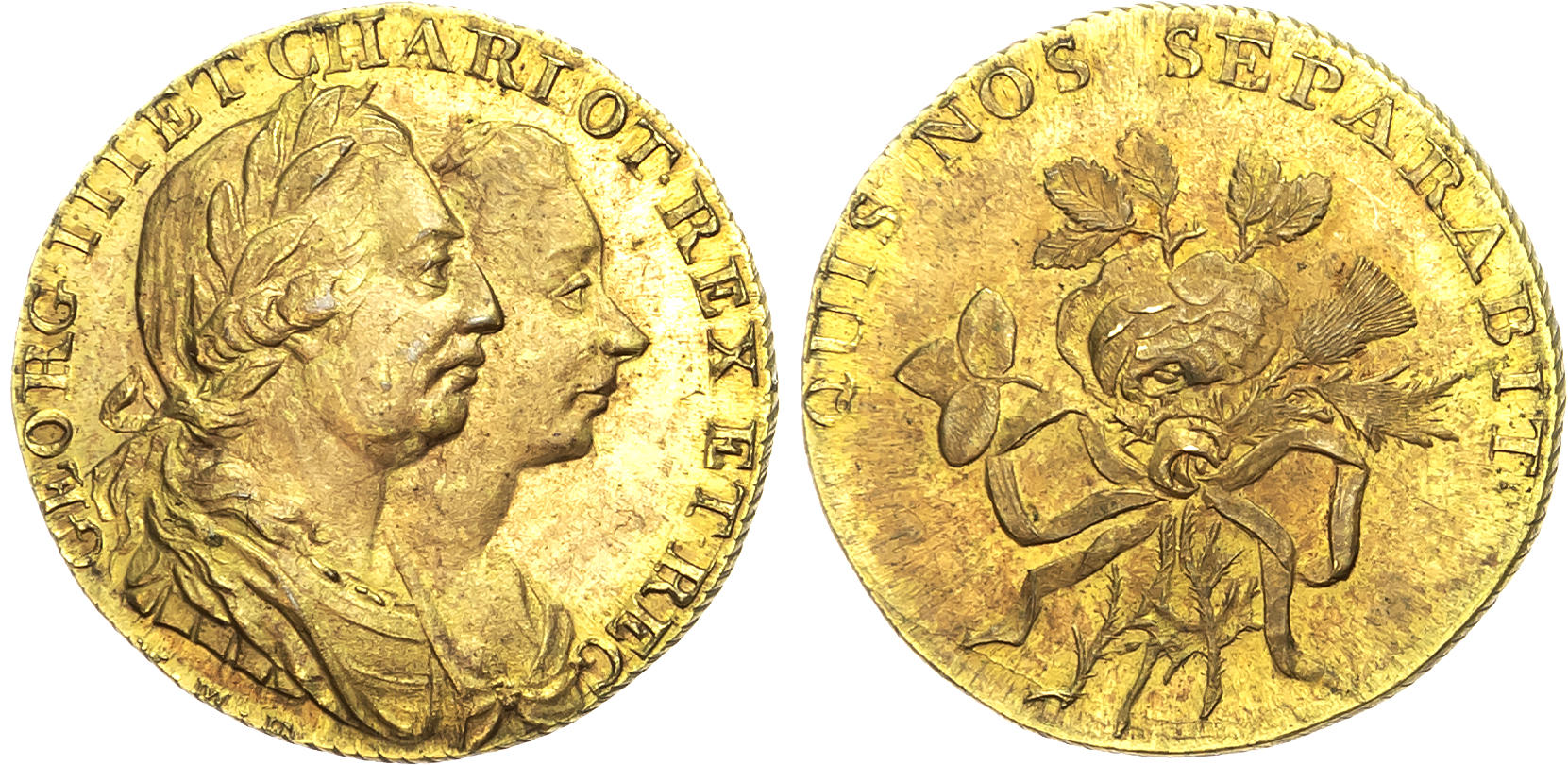 London, National Series , Unity Halfpenny undated, Draped busts of George & Charlot right, rev . Posy of rose, thistle …