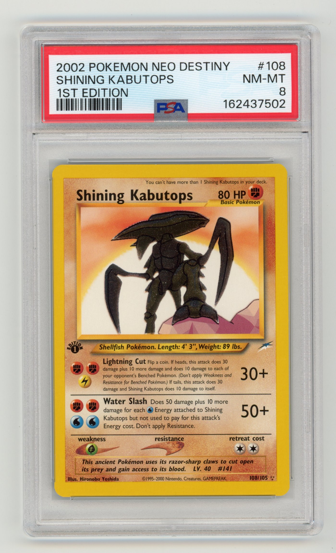 PSA 8 Shining Kabutops #108 1st Edition Holo Neo Destiny