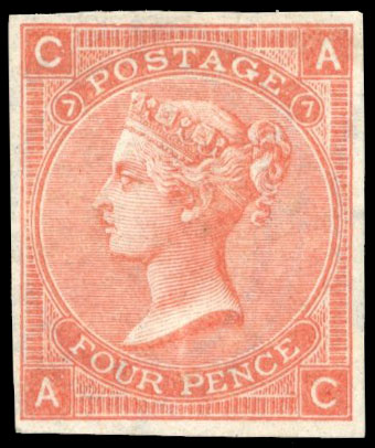 GB 1865 4d vermilion Plate 7 imprimatur