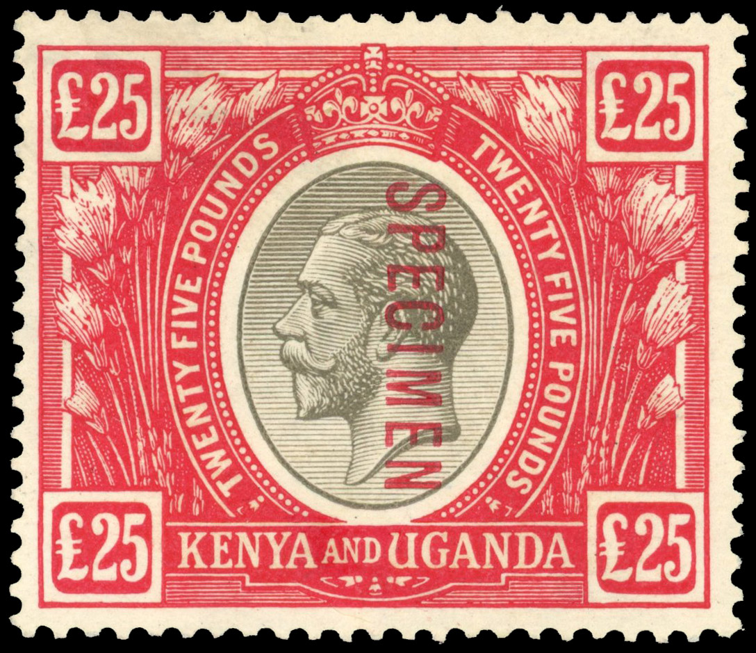 KUT 1922-27 £25 black and red overprint Specimen