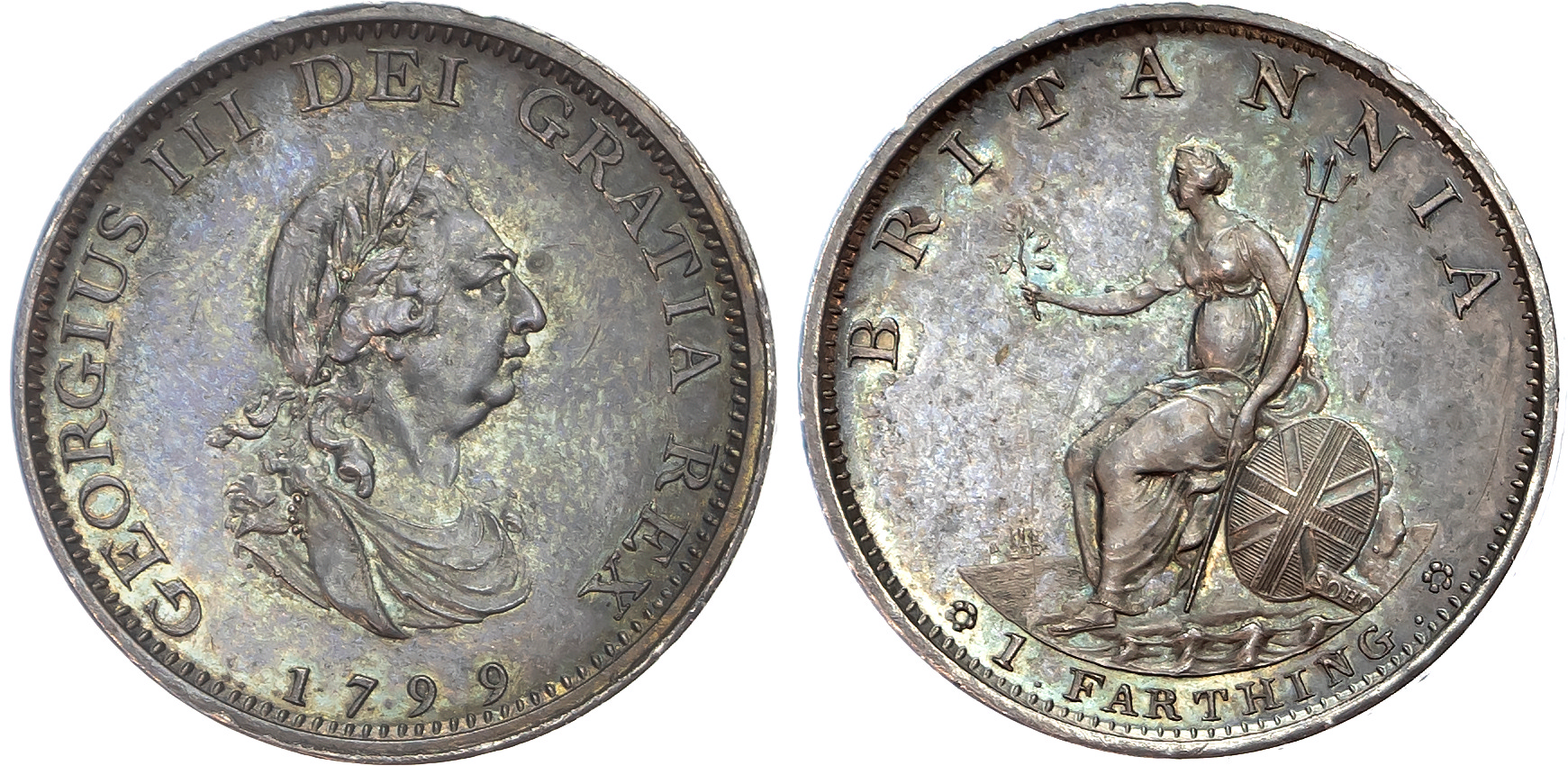 George III (1760-1820), Proof Farthing, 1799, struck in silver