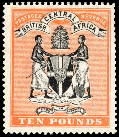 Nyasaland SG 41 1896 £10 black and orange-vermilion mint