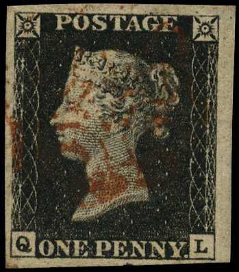 1840 1d black Plate 4 (QL) four close to...