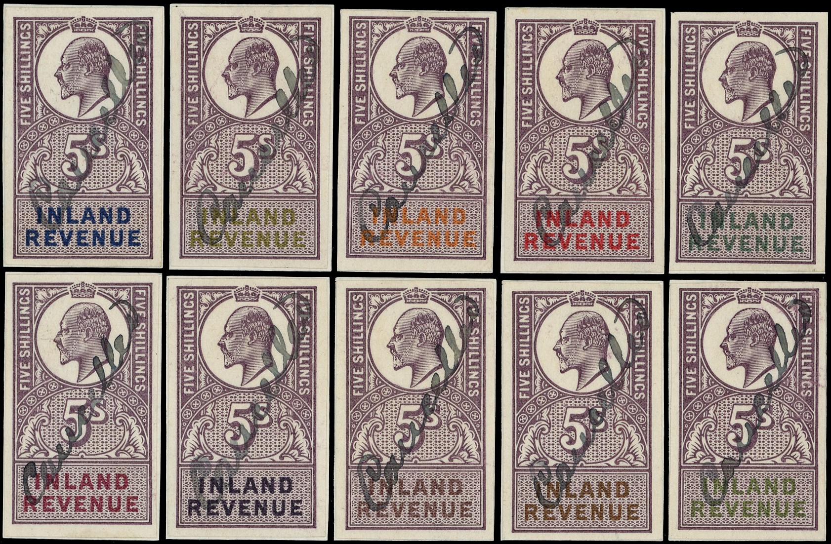 Inland Revenue: c. 1904 group of ten imperforate...