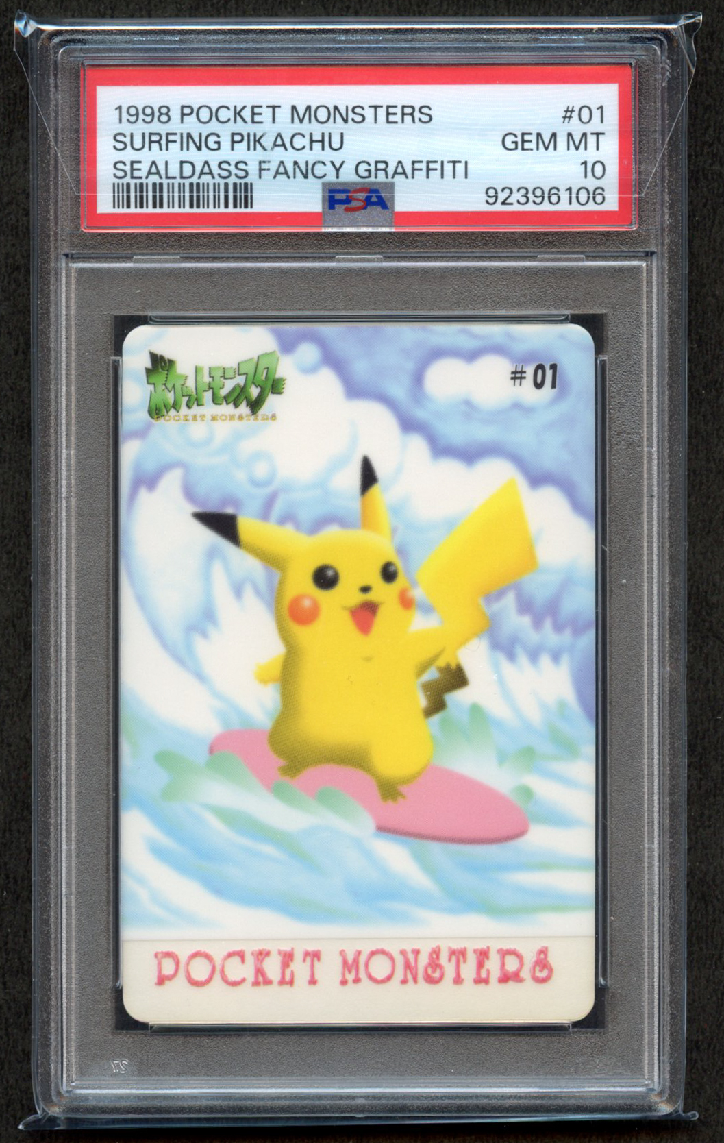 PSA 10 - Surfing Pikachu #01 Sealdass Fancy Graffiti 1998 Pocket Monsters