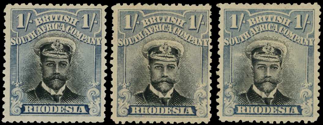 1913-7 1/- Head Die II, perf 14. Three...