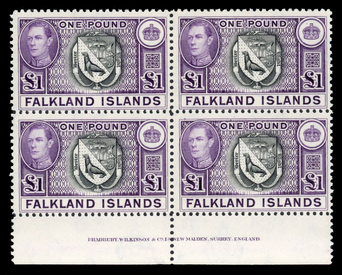 SG 163 1938 printing of £1 imprint block mint
