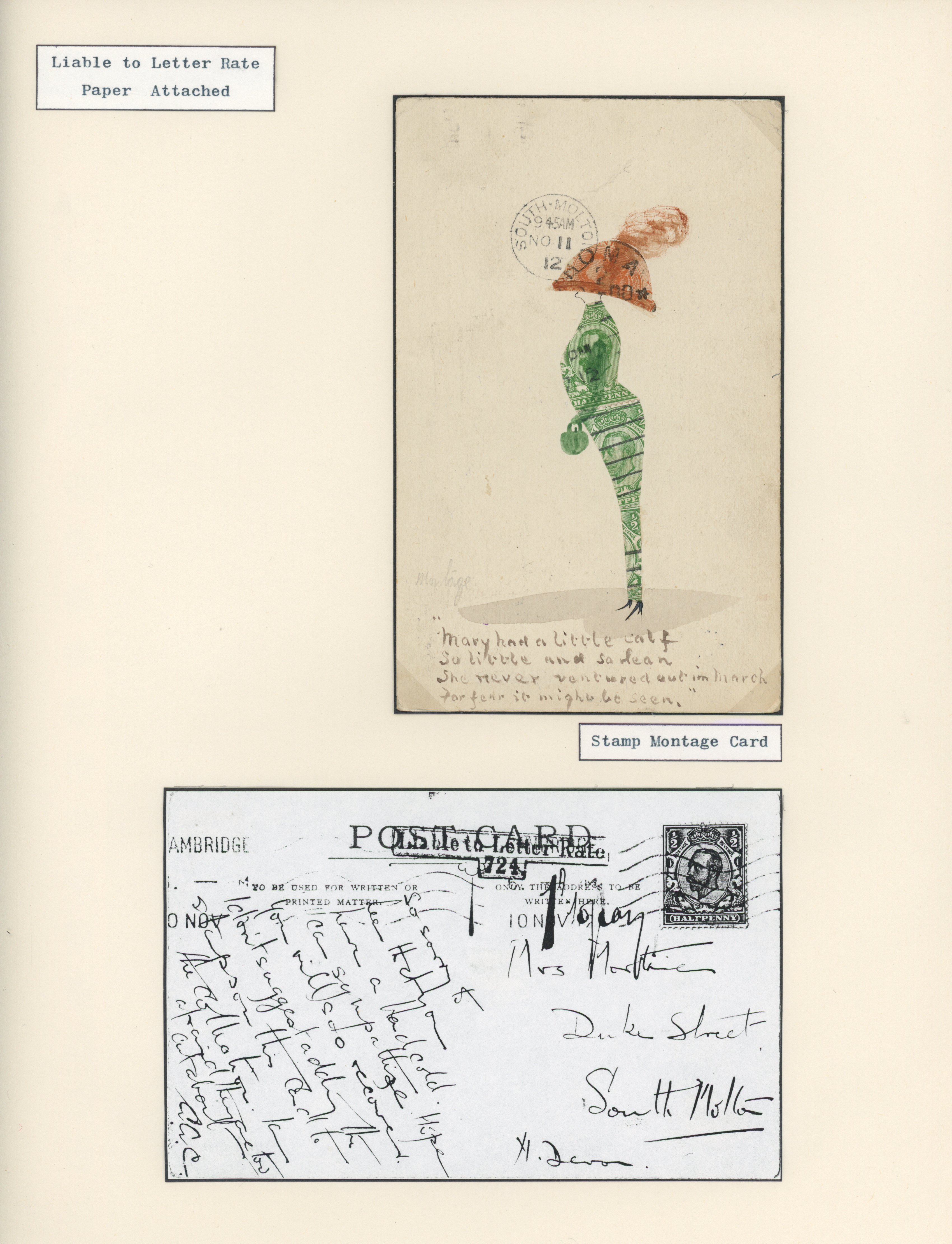 Great Britain 1912 novelty postcard with stamp art attached