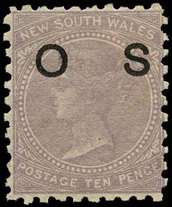 NEW SOUTH WALES SG O18ac 1880 10d WMK 35 PERF 10 LPOG